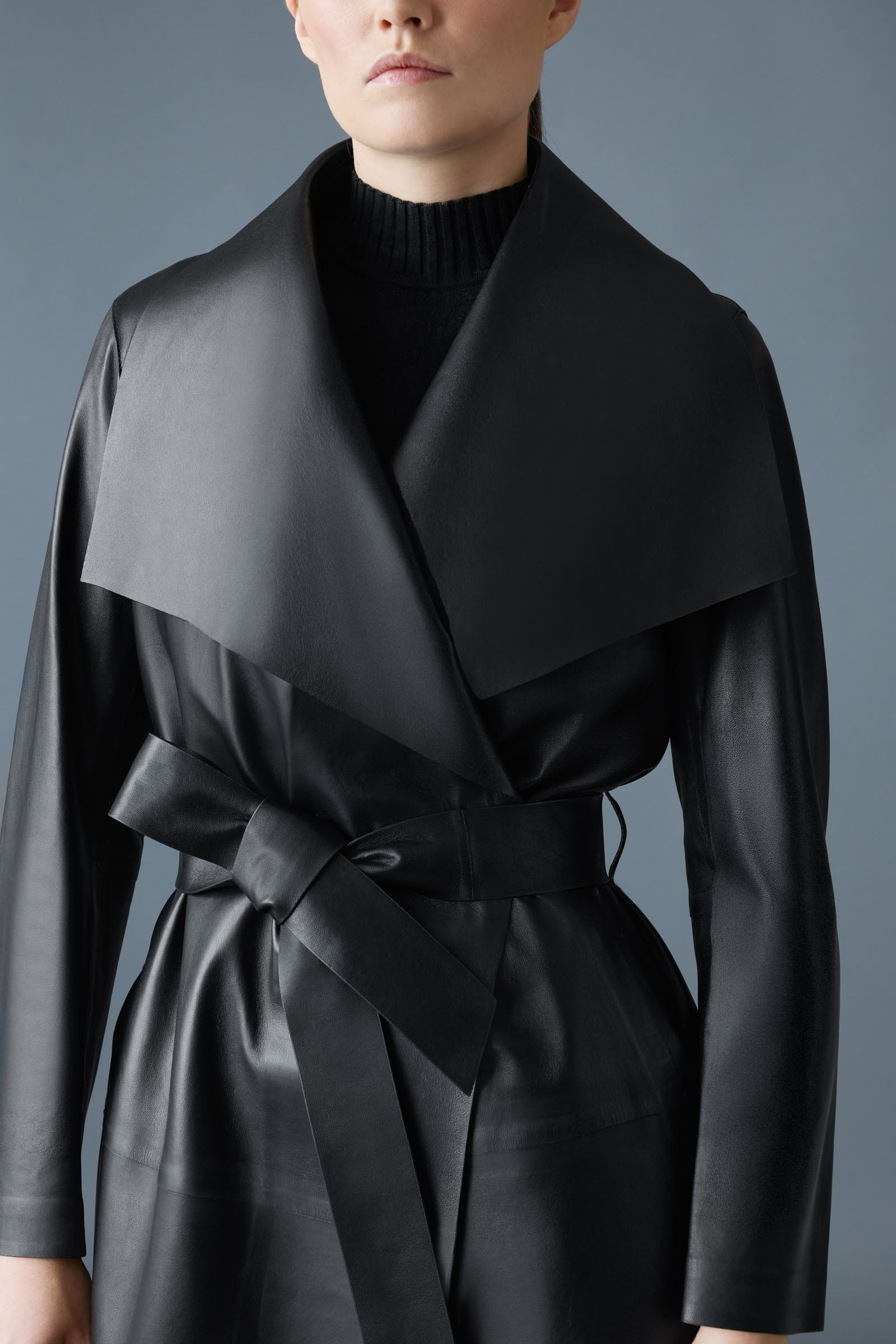 MAI-L Long Leather Wrap Coat - 6
