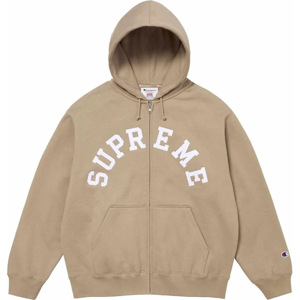 Supreme x Champion Zip Up Hooded Sweatshirt 'Beige White' SUP-SS24-195 - 1