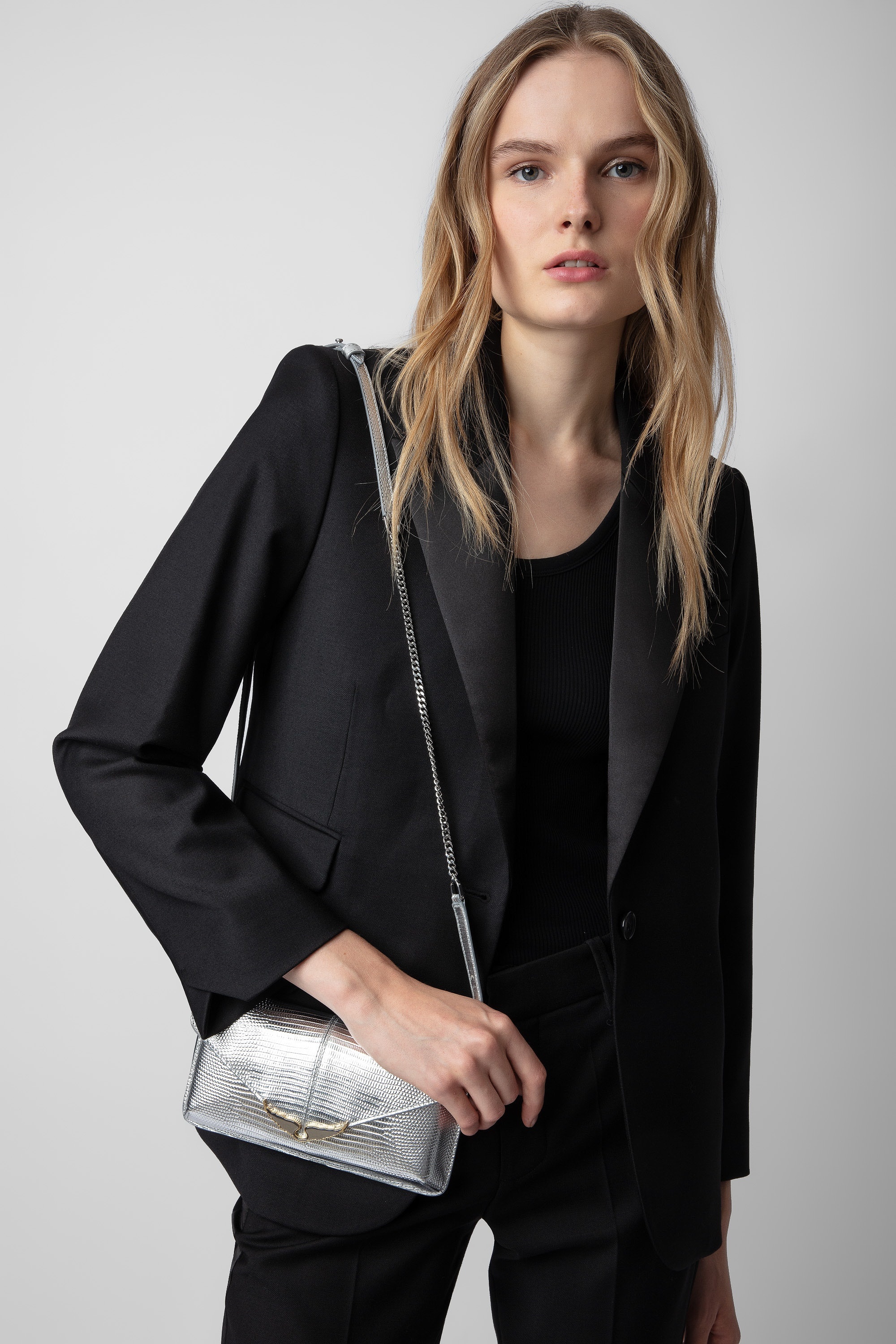 Borderline Embossed Metallic Clutch - 1