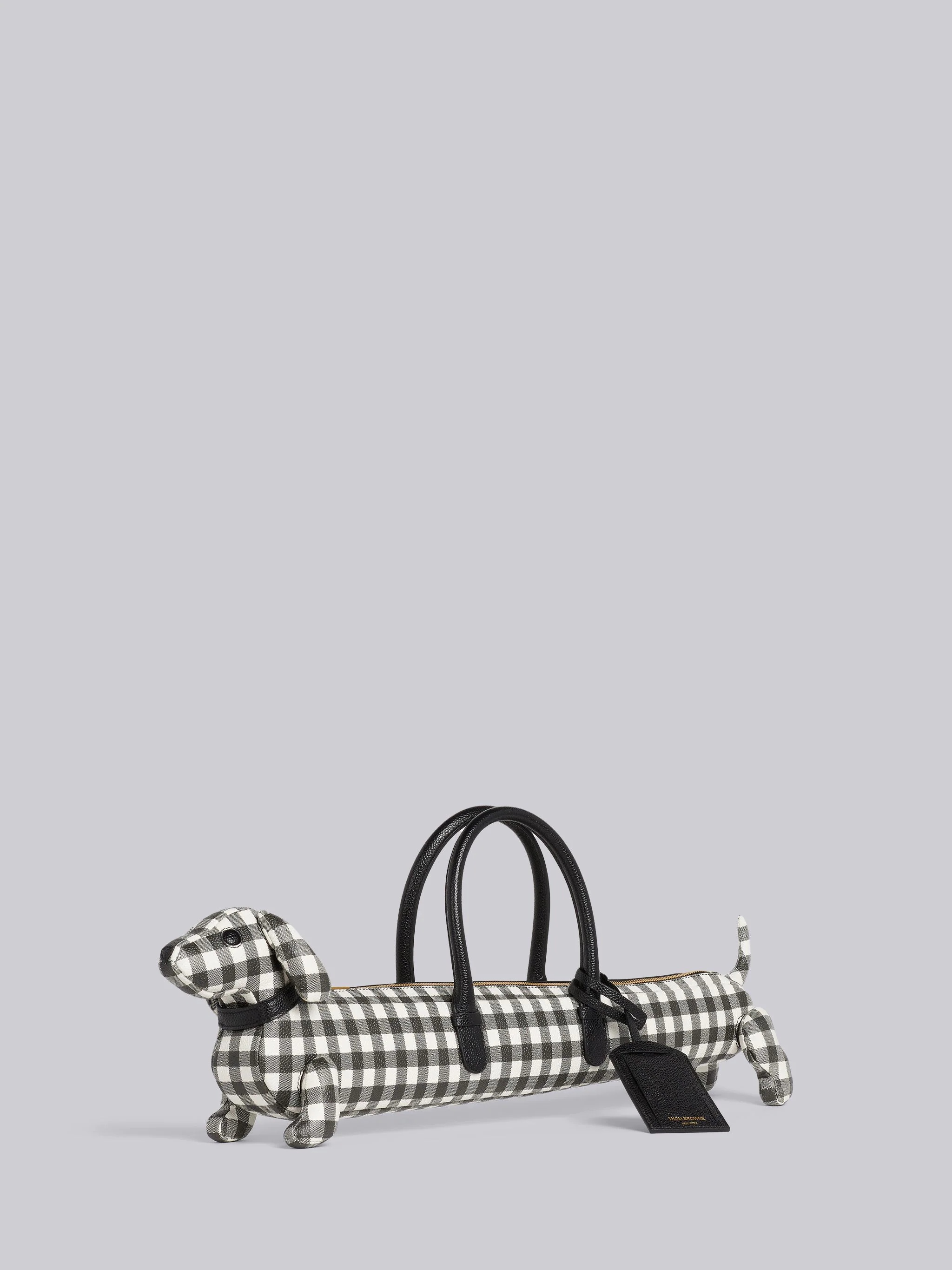 Black and White Gingham Printed Pebble Grain Leather Hector Limousine Handbag - 3