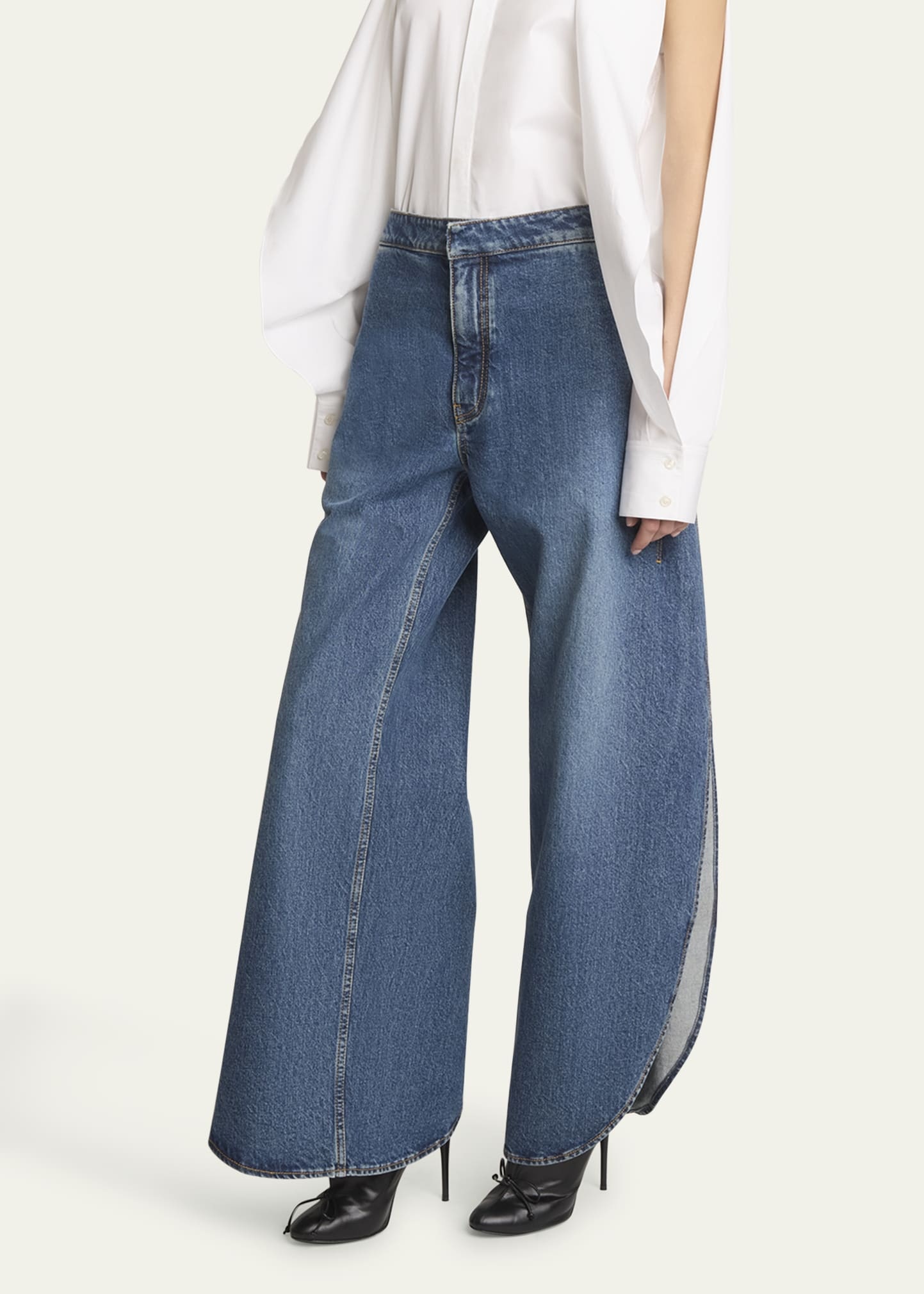 Slit Rounded Petal Denim Pants - 4