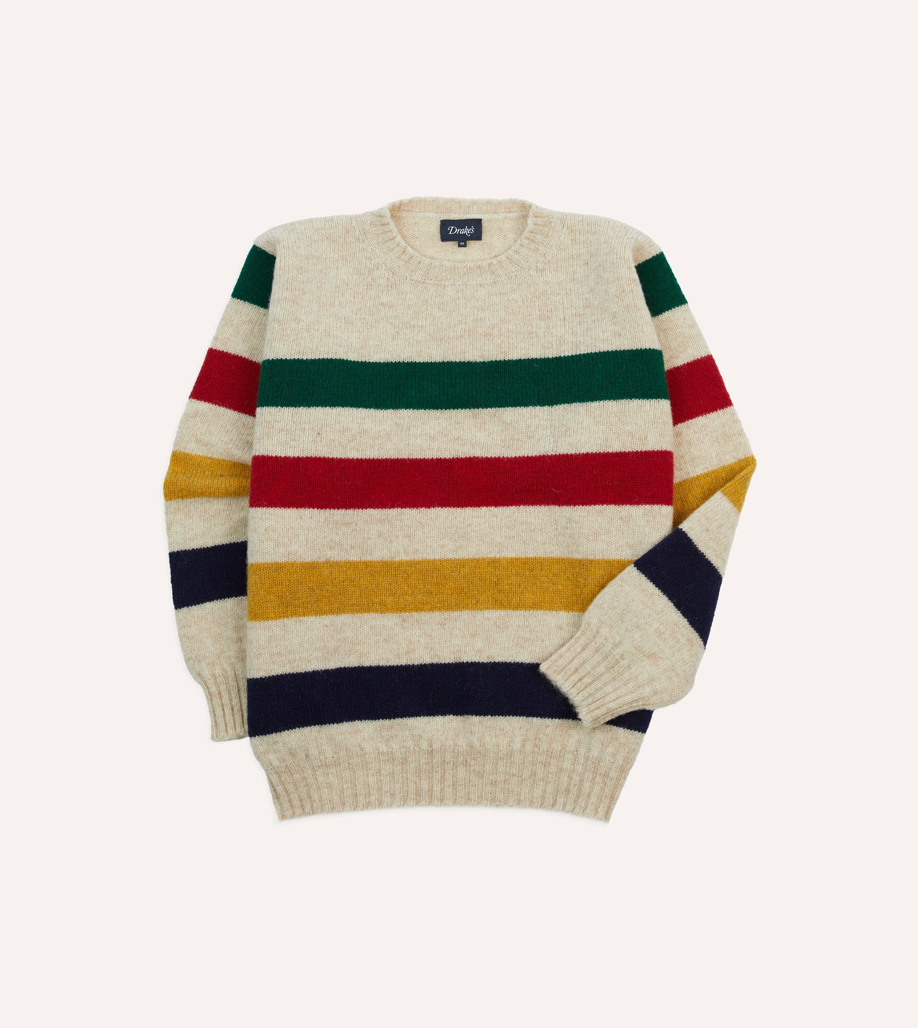 Ecru Multi Thick Stripe Brushed Shetland Crew Neck Jumper - 1
