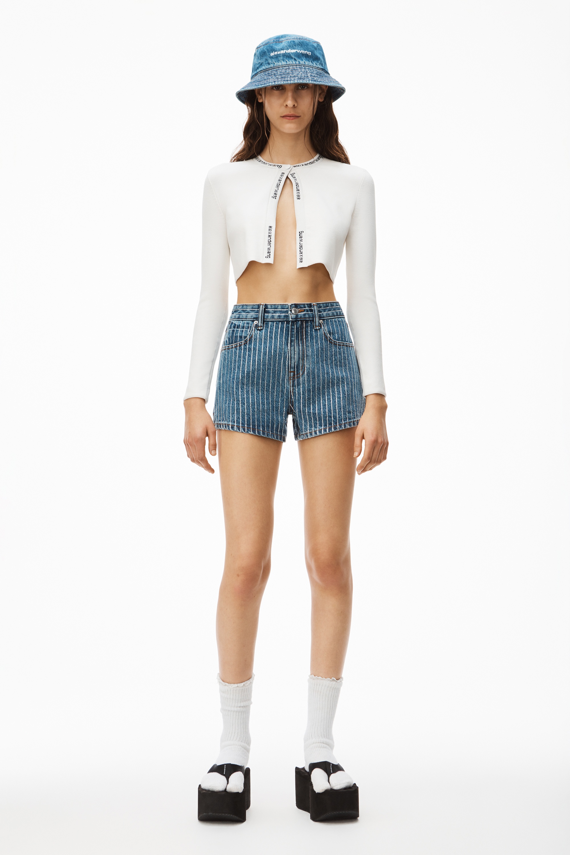 CRYSTAL STRIPE BITE SHORT IN DENIM - 2