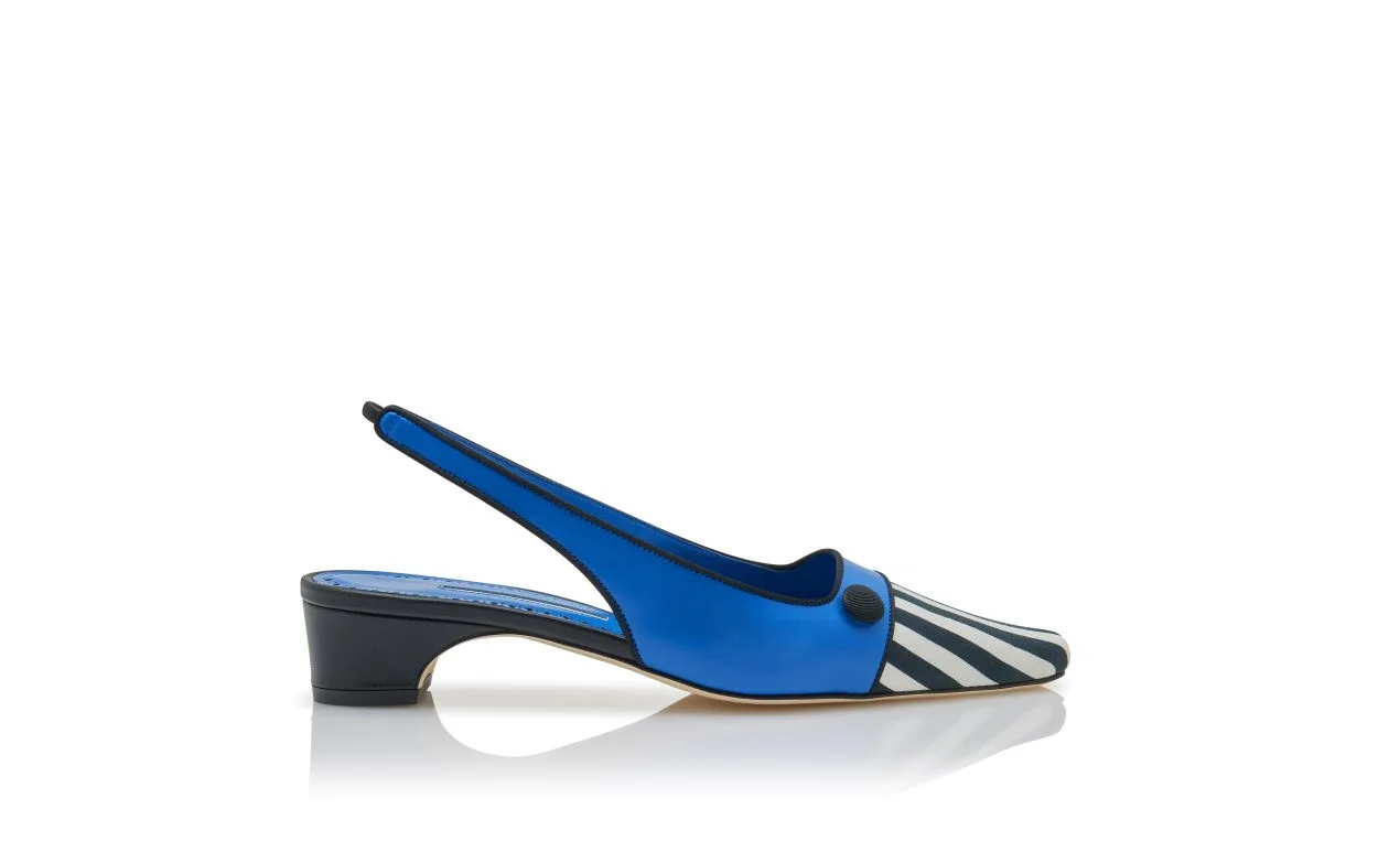Blue and Black Nappa Leather Slingback Pumps - 1
