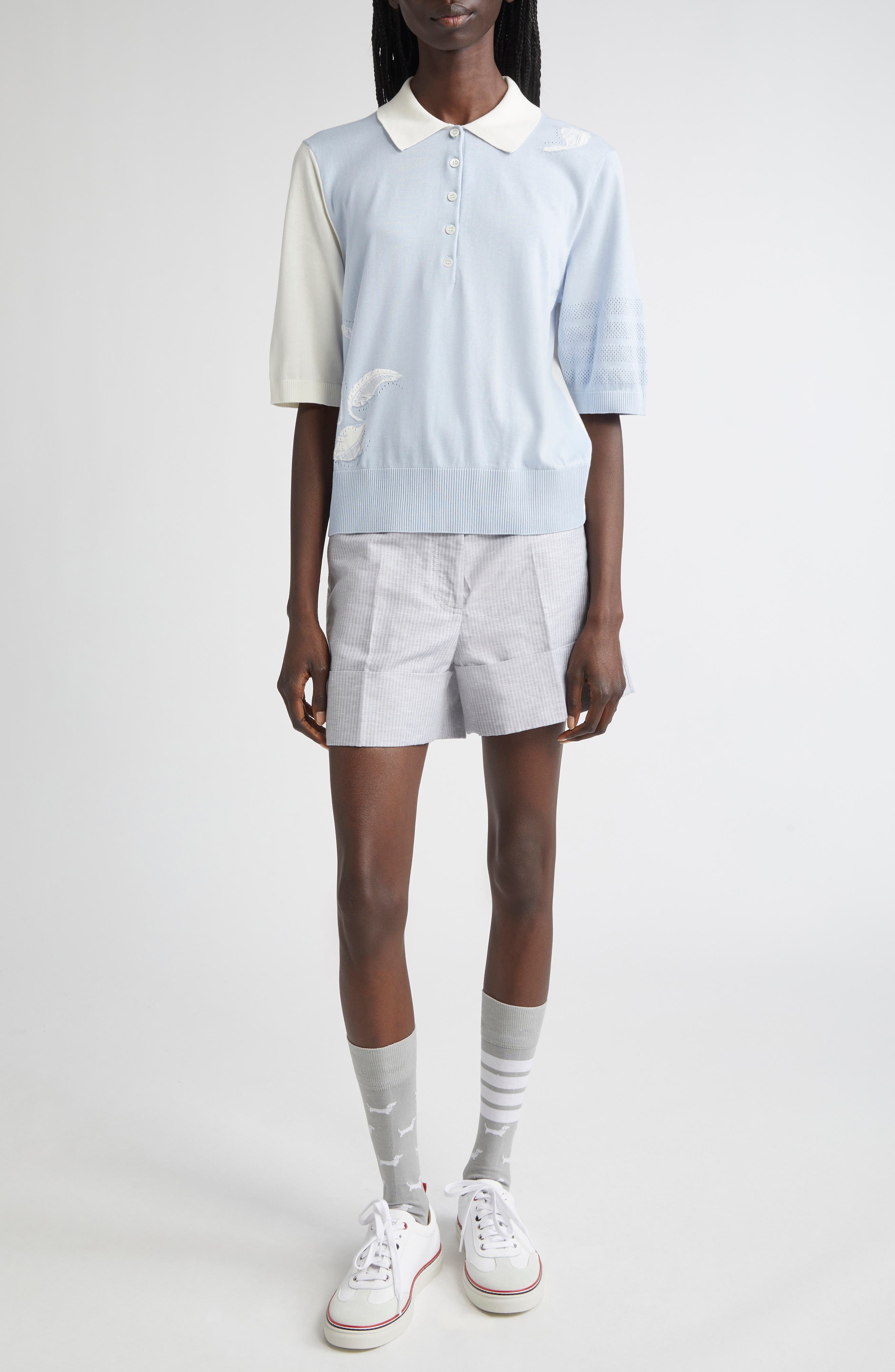 Thom Browne Pinstripe Linen & Cotton Sack Shorts in Light Grey at Nordstrom - 2