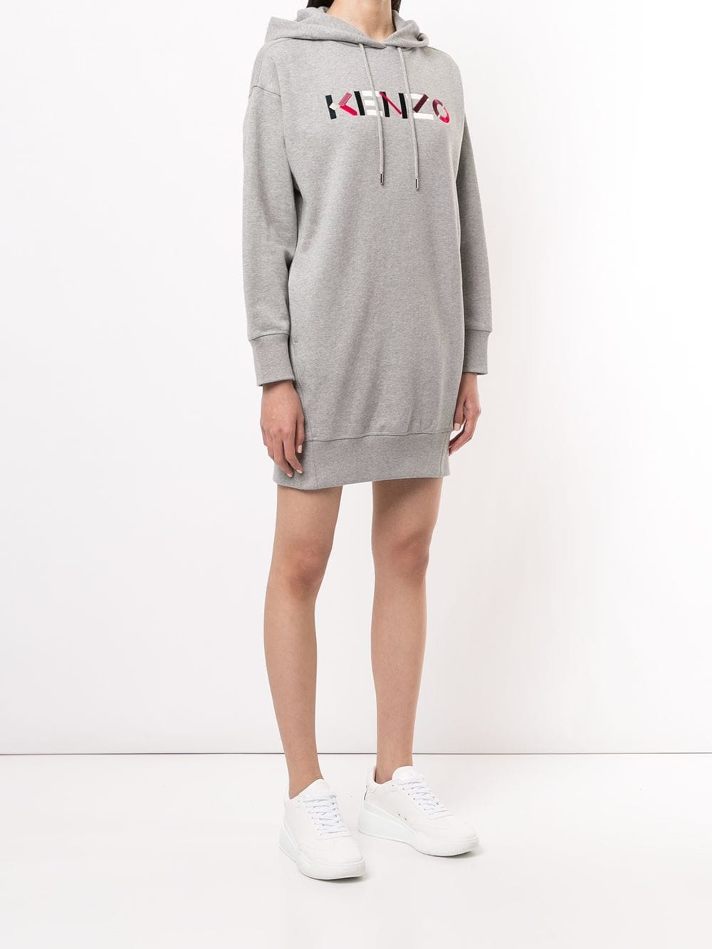 logo print drawstring hoodie dress - 3