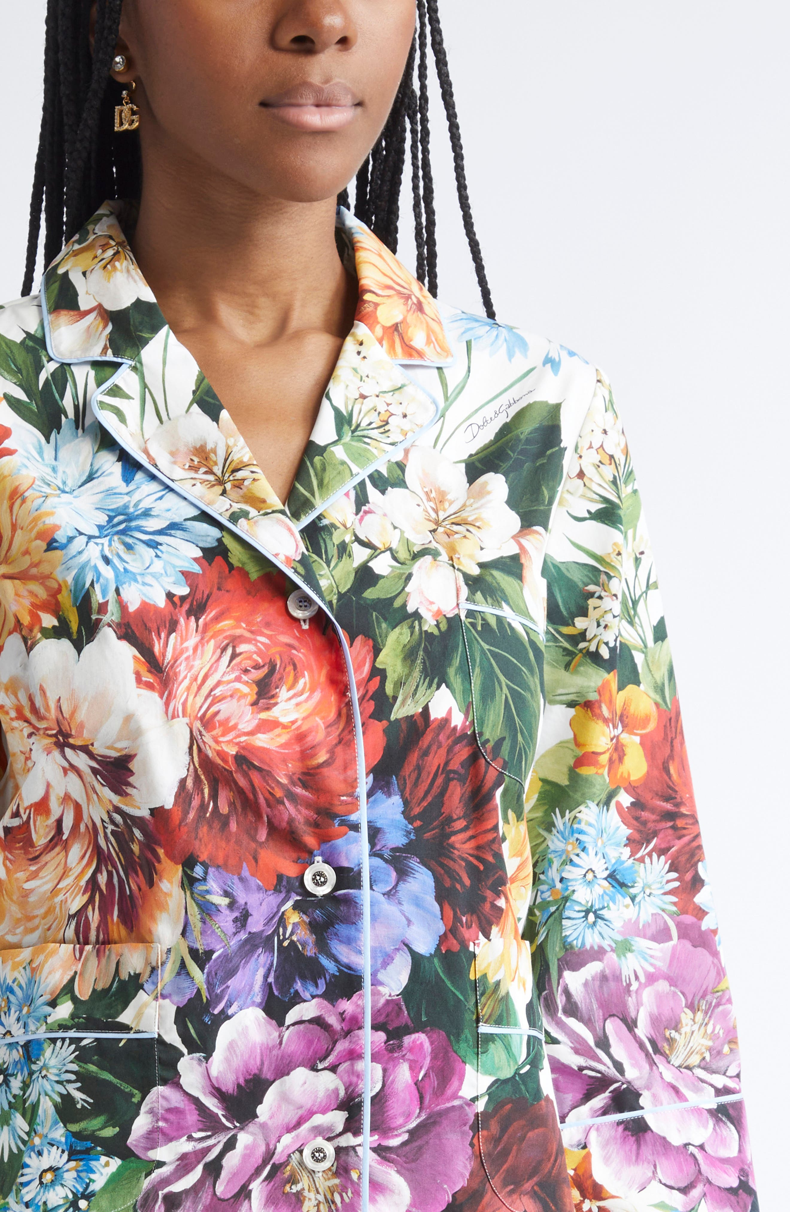 Dolce&Gabbana Floral Button-Up Top in Ha5Pc B.fiori Cret. F.bco at Nordstrom - 5