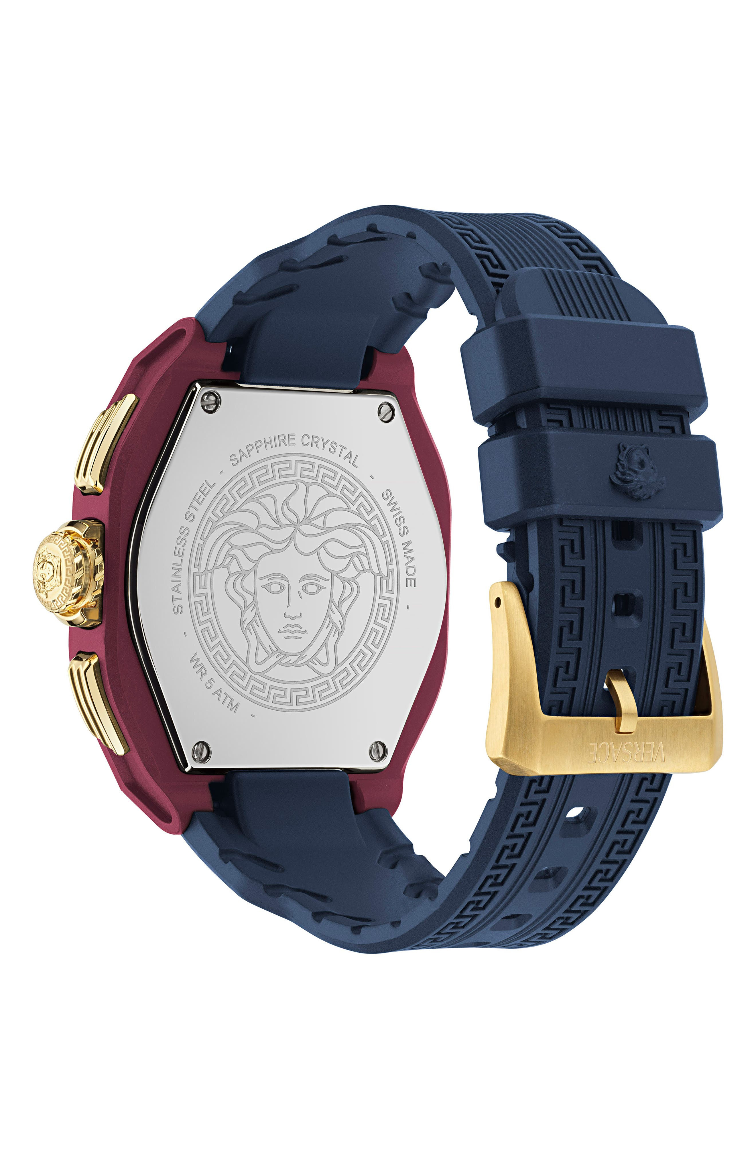 Versace V-Legend Chronograph Ceramic Strap Watch, 44mm in Burgundy/Navy at Nordstrom - 2