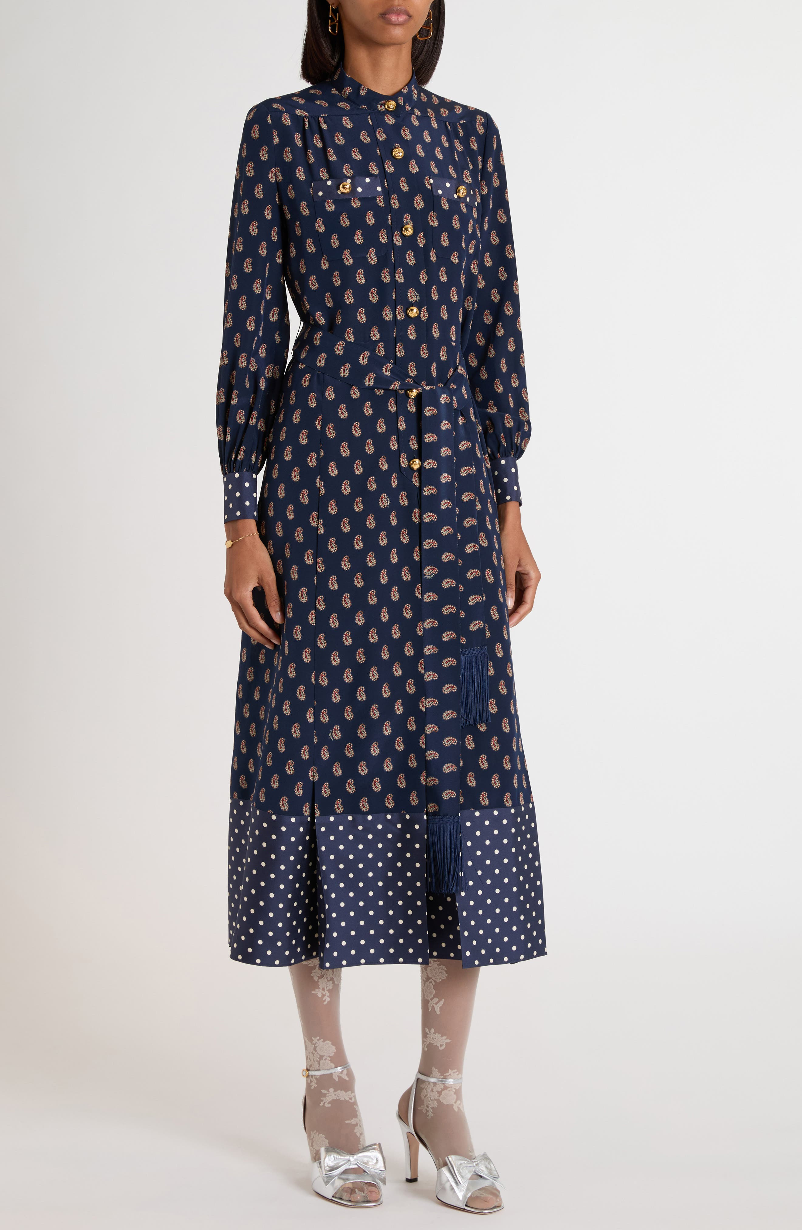 Valentino Garavani Paisley Print Long Sleeve Crêpe de Chine Shirtdress in Indigo at Nordstrom - 5