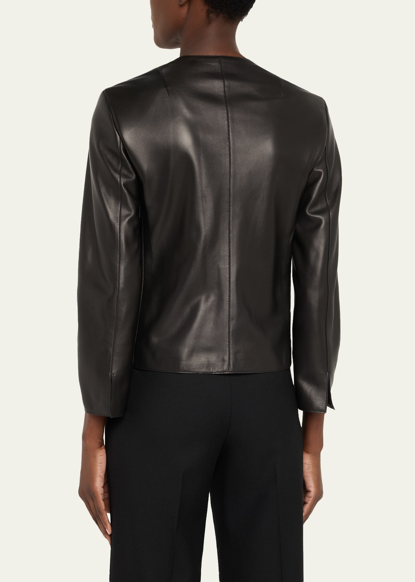 Lamb Nappa Leather Collarless Jacke† - 3