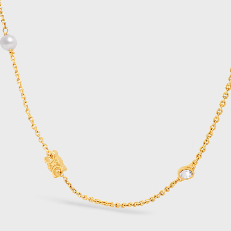 CELINE Les Perles Celine Necklace in Strass, Resin Pearls and Brass with Gold Finish outlook