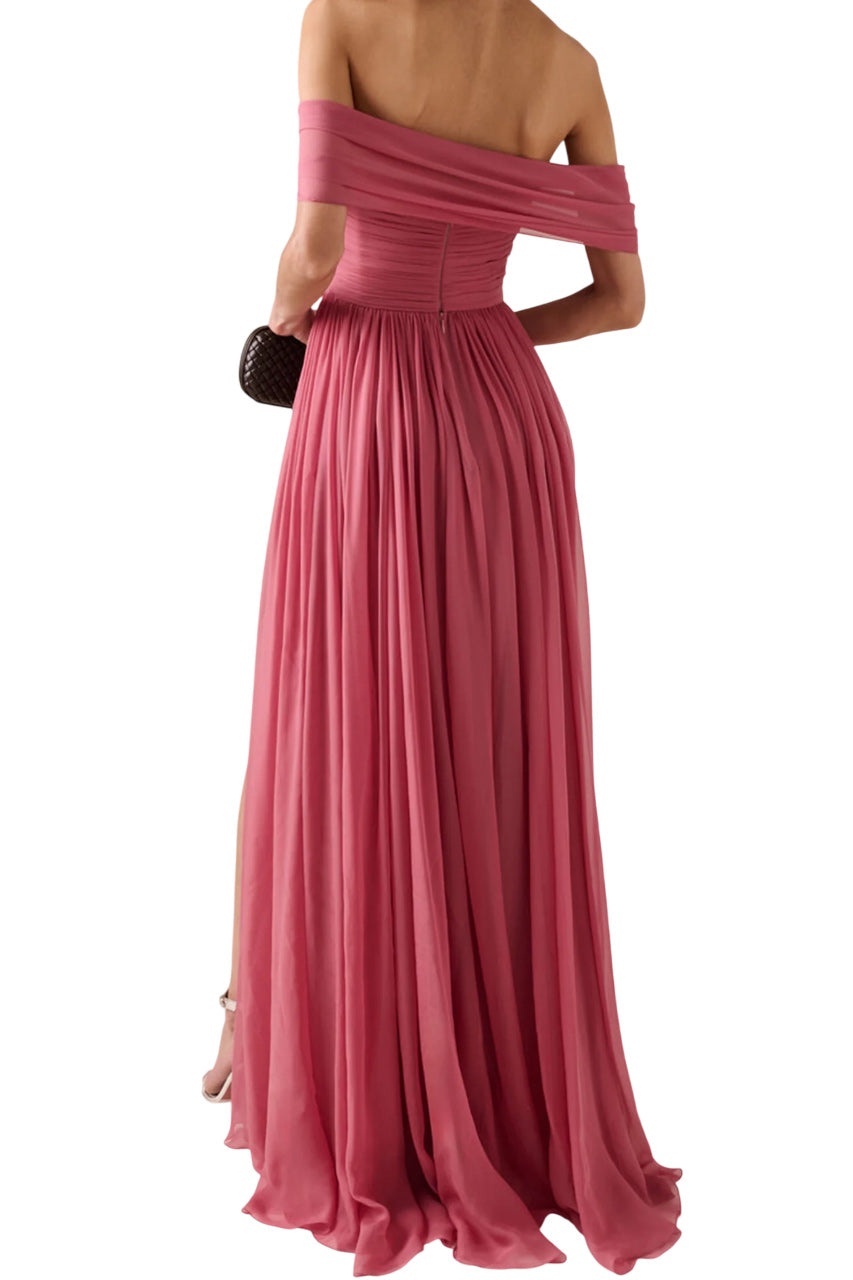OFF-THE-SHOULDER SILK CHIFFON MAXI DRESS - 4