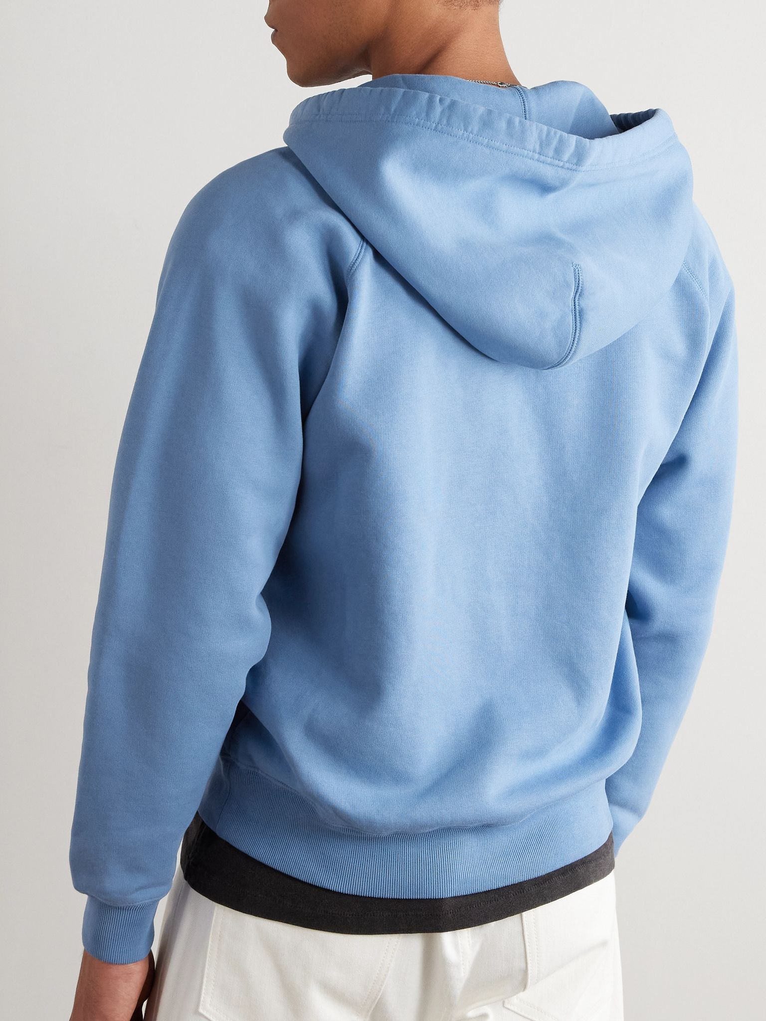 Slim-Fit Cotton-Jersey Zip-Up Hoodie Blue - 4
