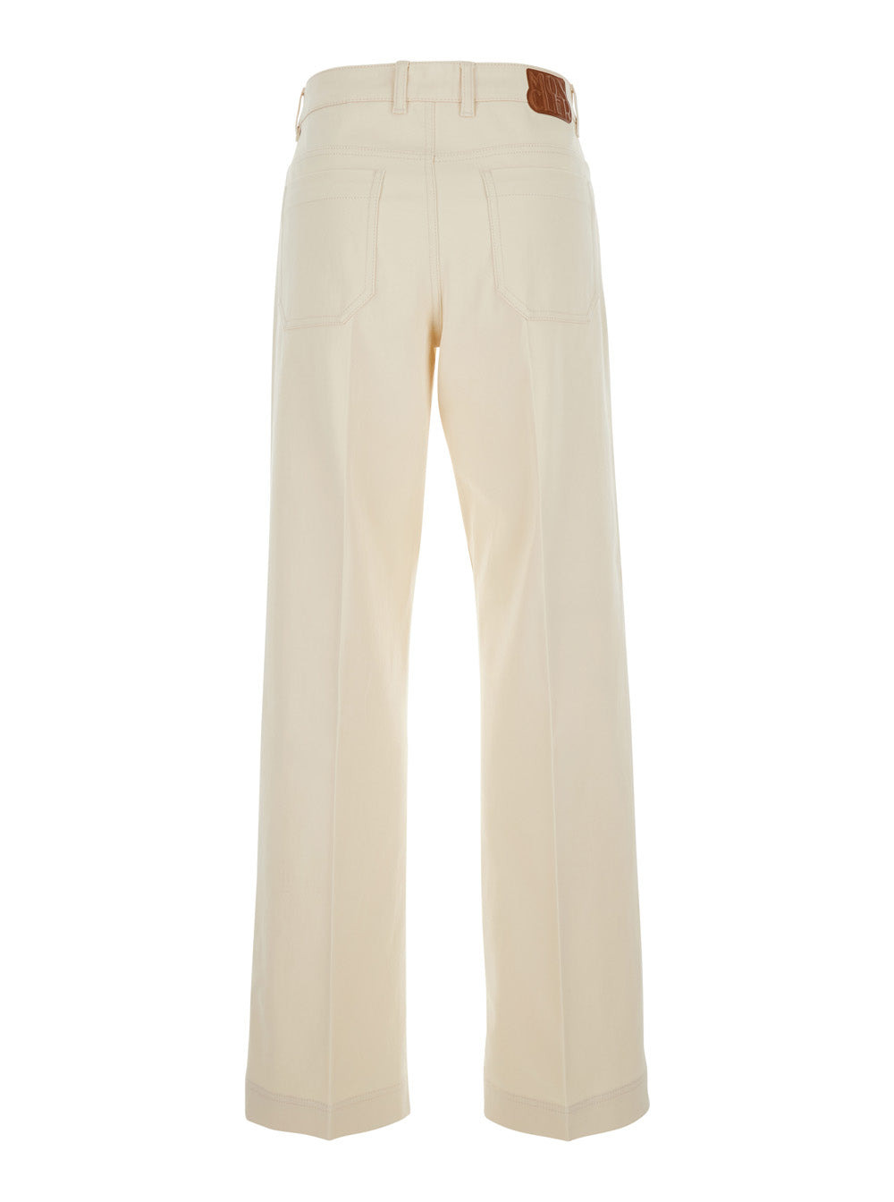 Moncler Women Beige Five Pocket Jeans With Logo Patch On The Back In Cotton Woman - 2