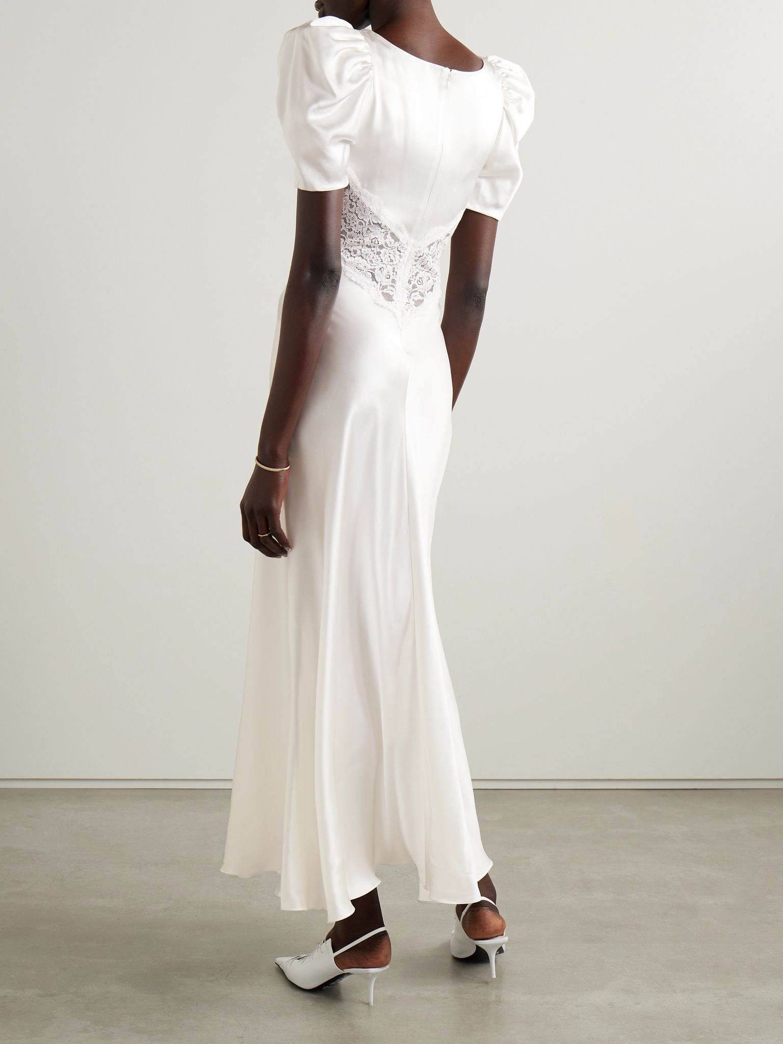 Lace-trimmed silk-satin gown Off-white - 3
