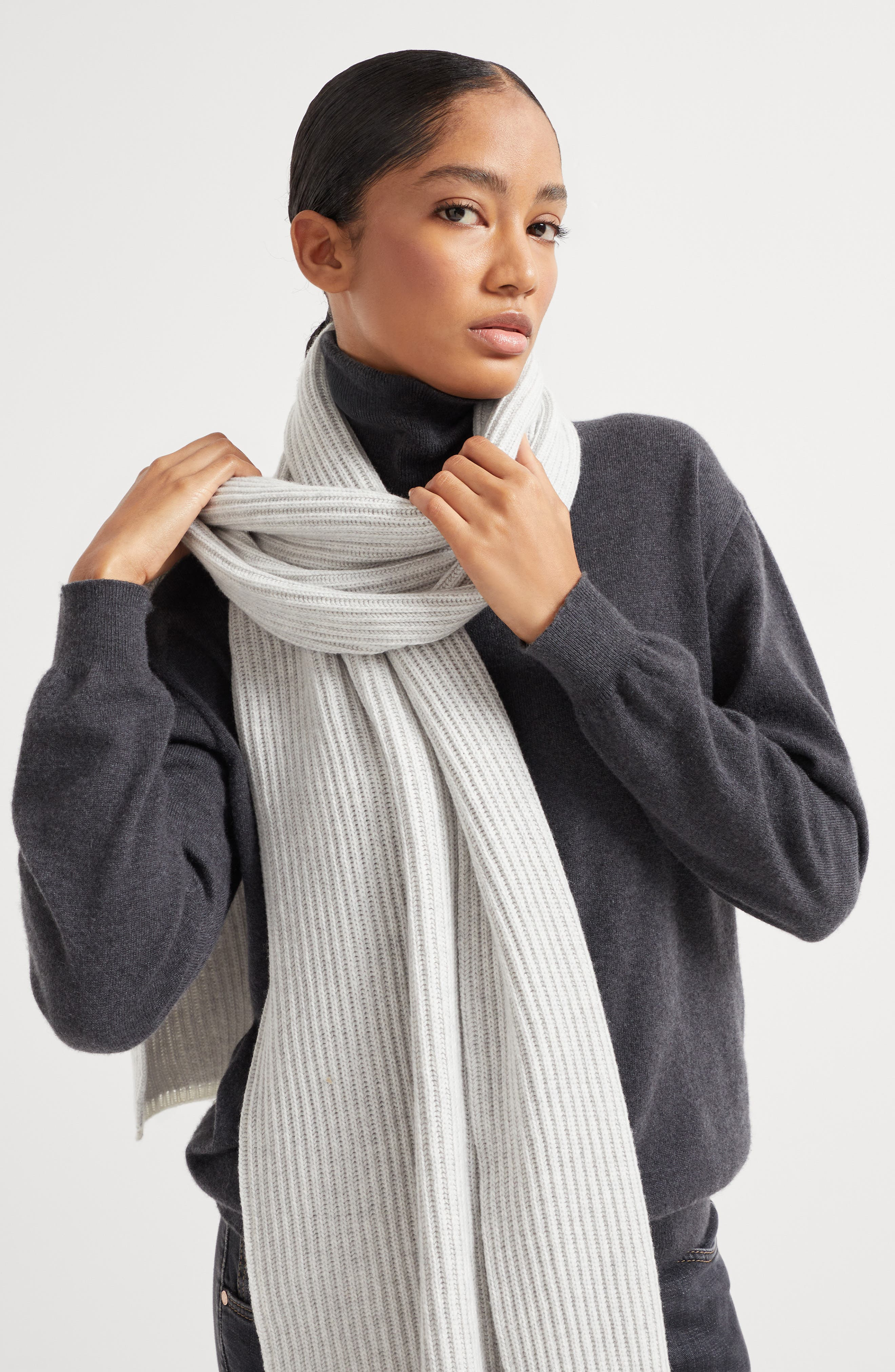 Brunello Cucinelli Knit scarf in Light Grey at Nordstrom - 5