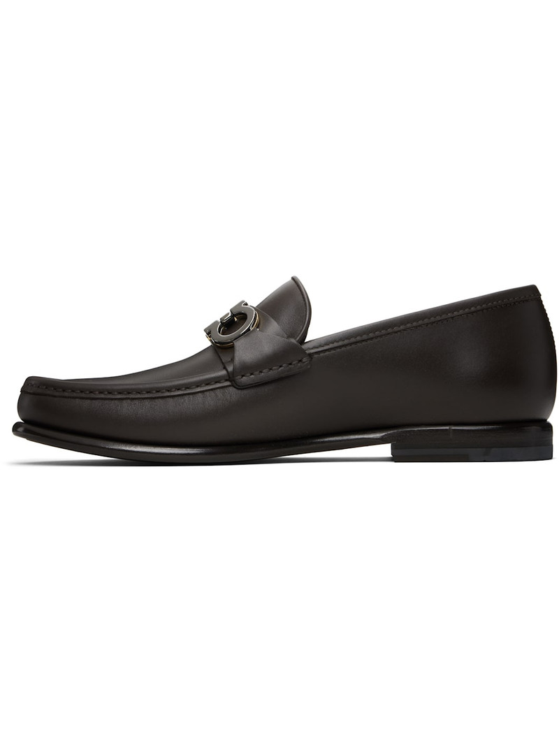 FERRAGAMO Brown Gancini Buckle Loafers outlook