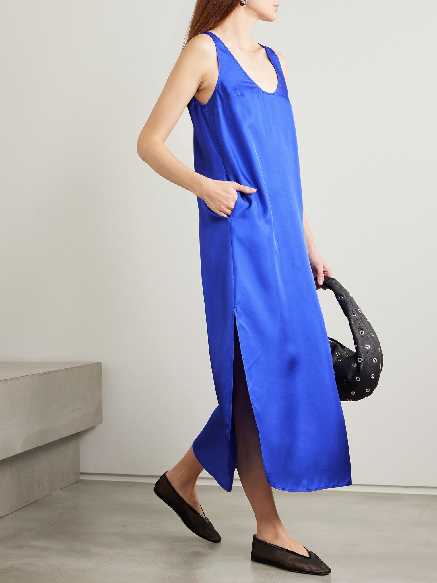 Nada silk-twill midi dress Blue - 2