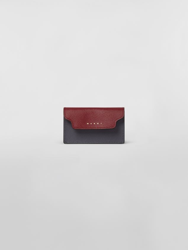 RED PINK AND GREY SAFFIANO LEATHER BUSINESS CARD WALLET - 1