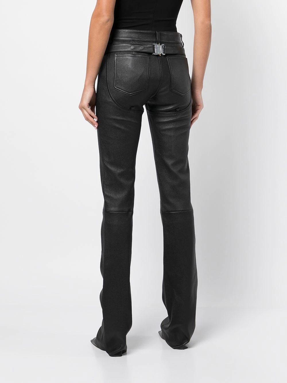 back-buckle slim leather trousers - 4