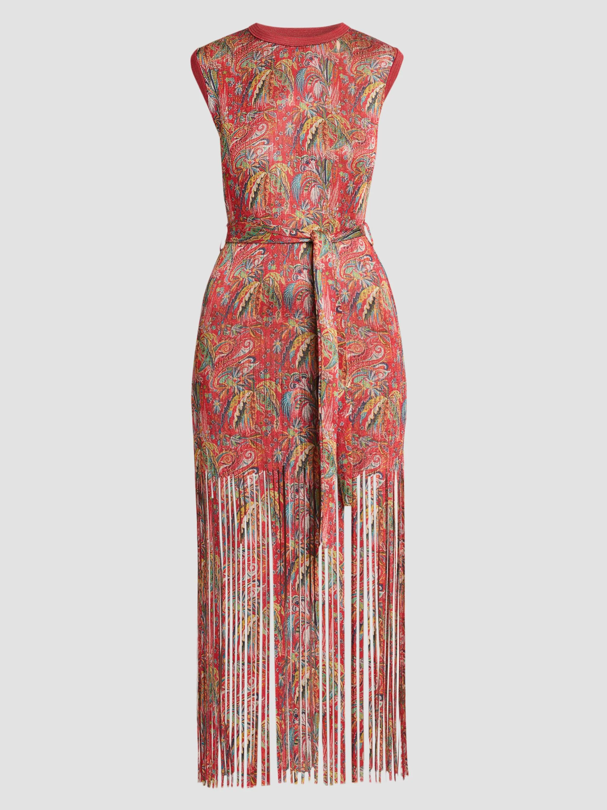 Women's Paisley Fringe Midi Dress - Printed Red - 1