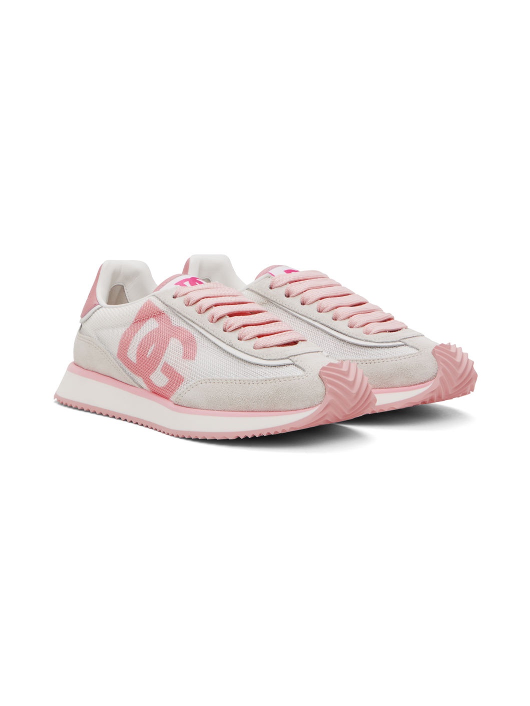 Pink & Gray Mixed-Material 'DG' Cushion Sneakers - 4