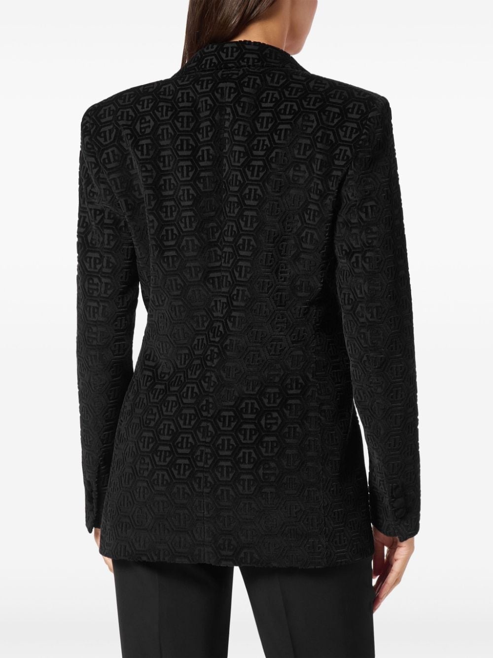 monogram velvet single breasted blazer - 4
