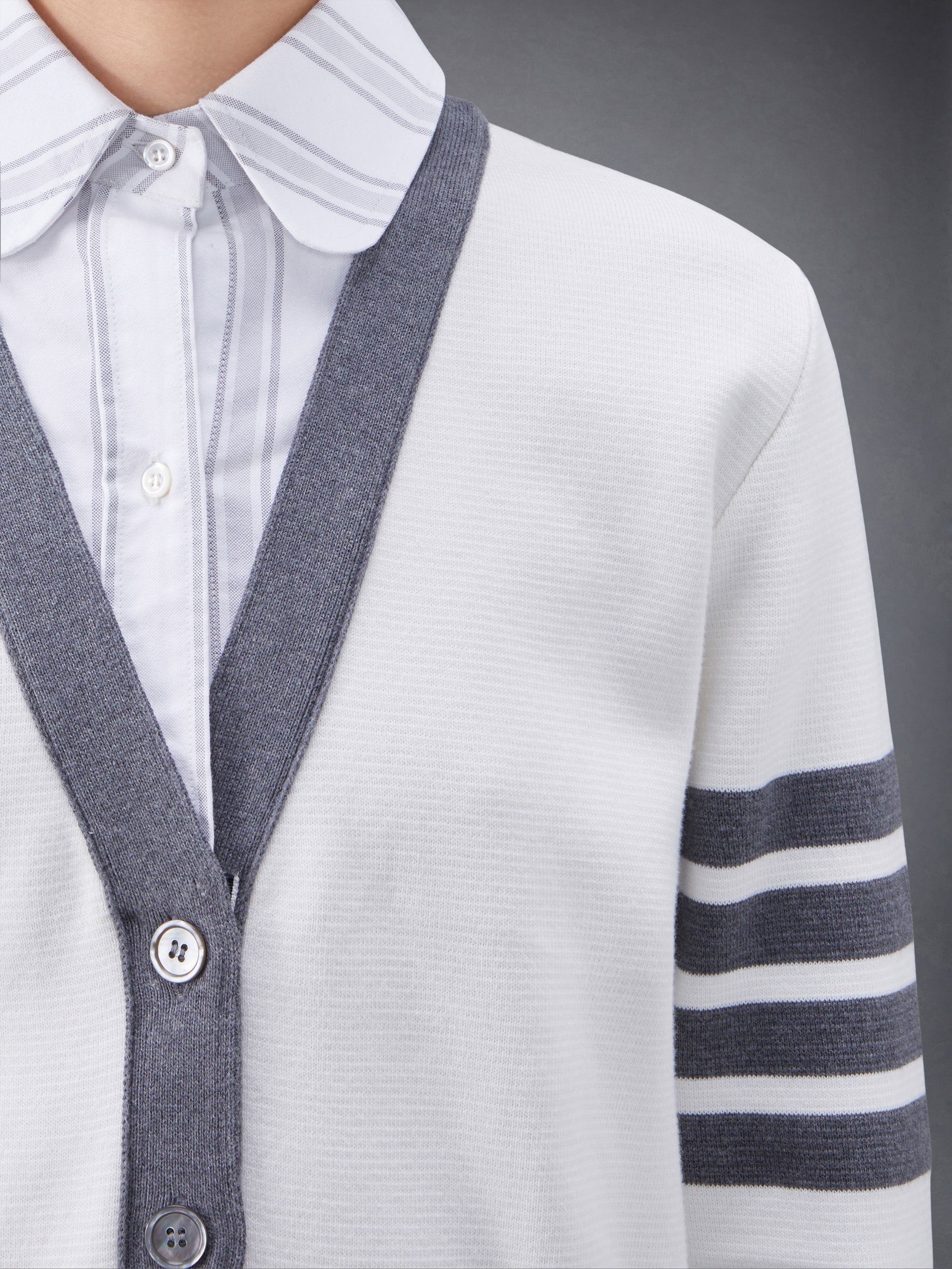 Cotton Milano and Oxford 4-Bar V-Neck Cardigan Shirt Combo - 8