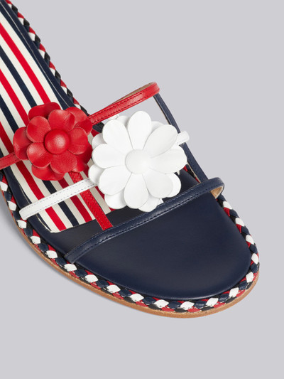 Thom Browne Multicolor Vitello Calf Leather Stripe Cord Trimmed Leather Sole Floral Applique 40mm Block Heel Gri outlook