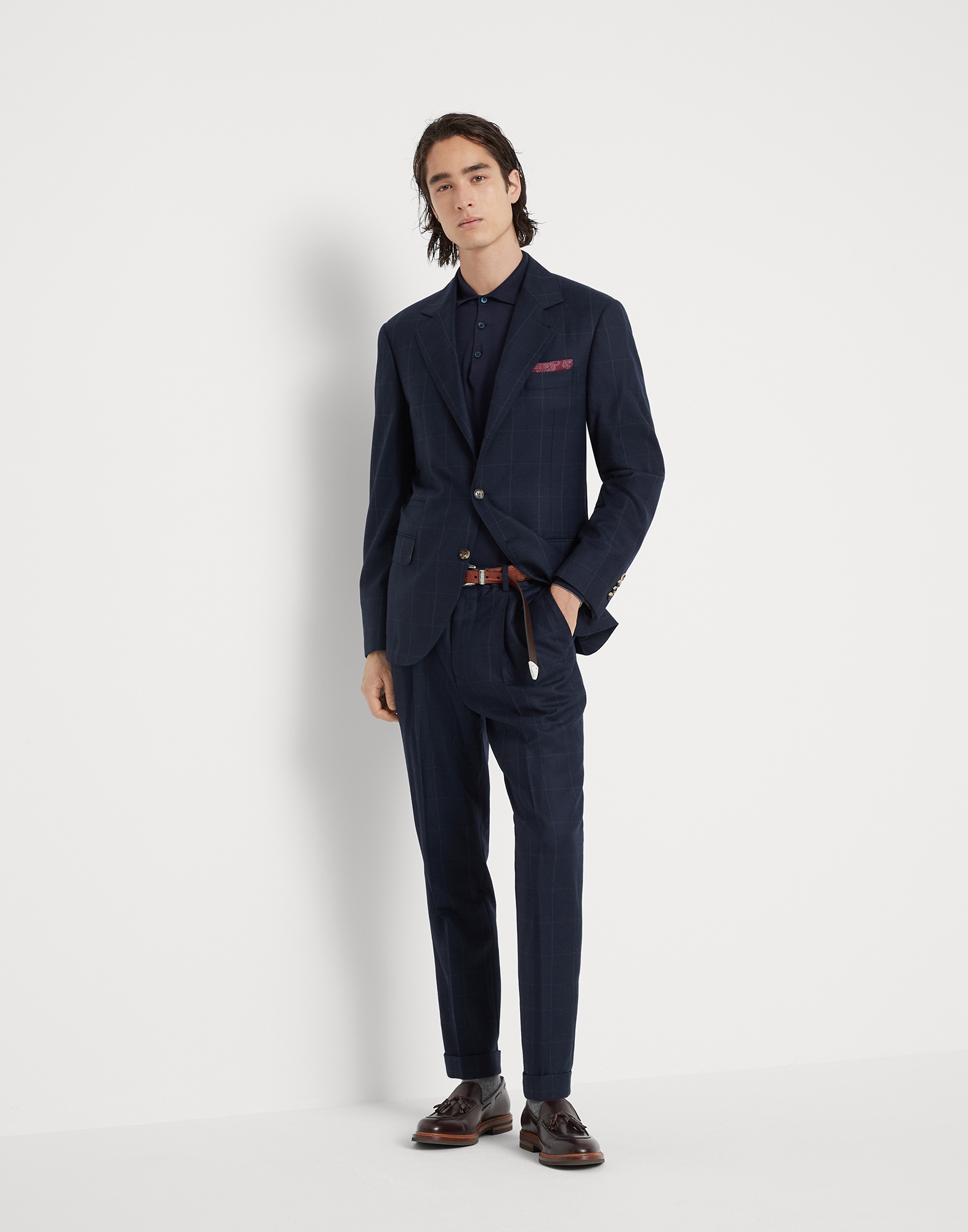 Wool and silk overcheck flannel blazer - 5