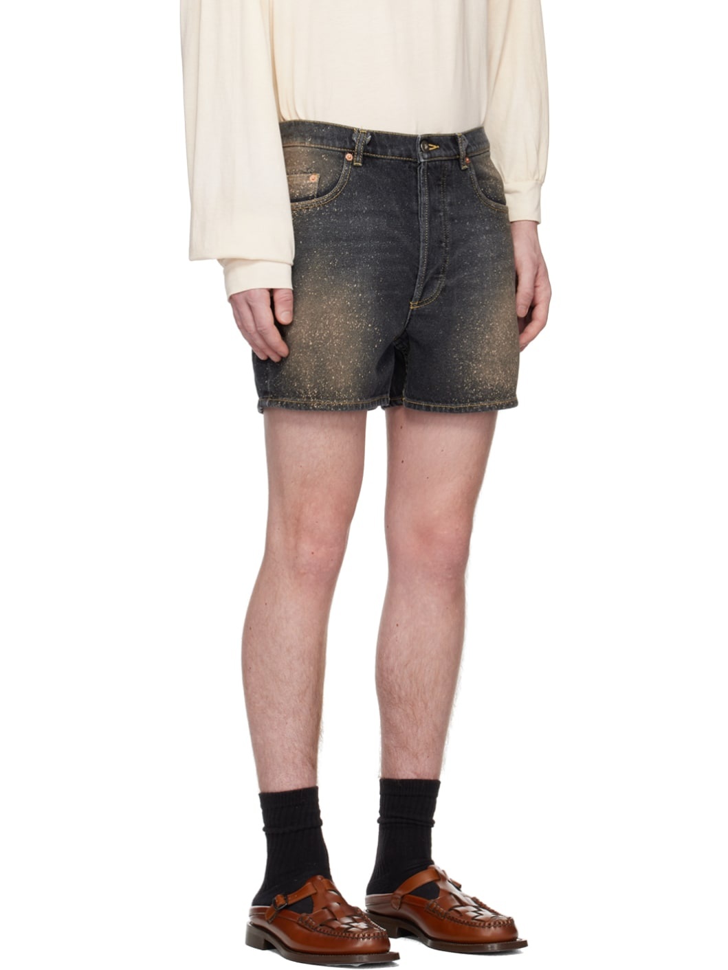 Black Paint Splatter Denim Shorts - 2