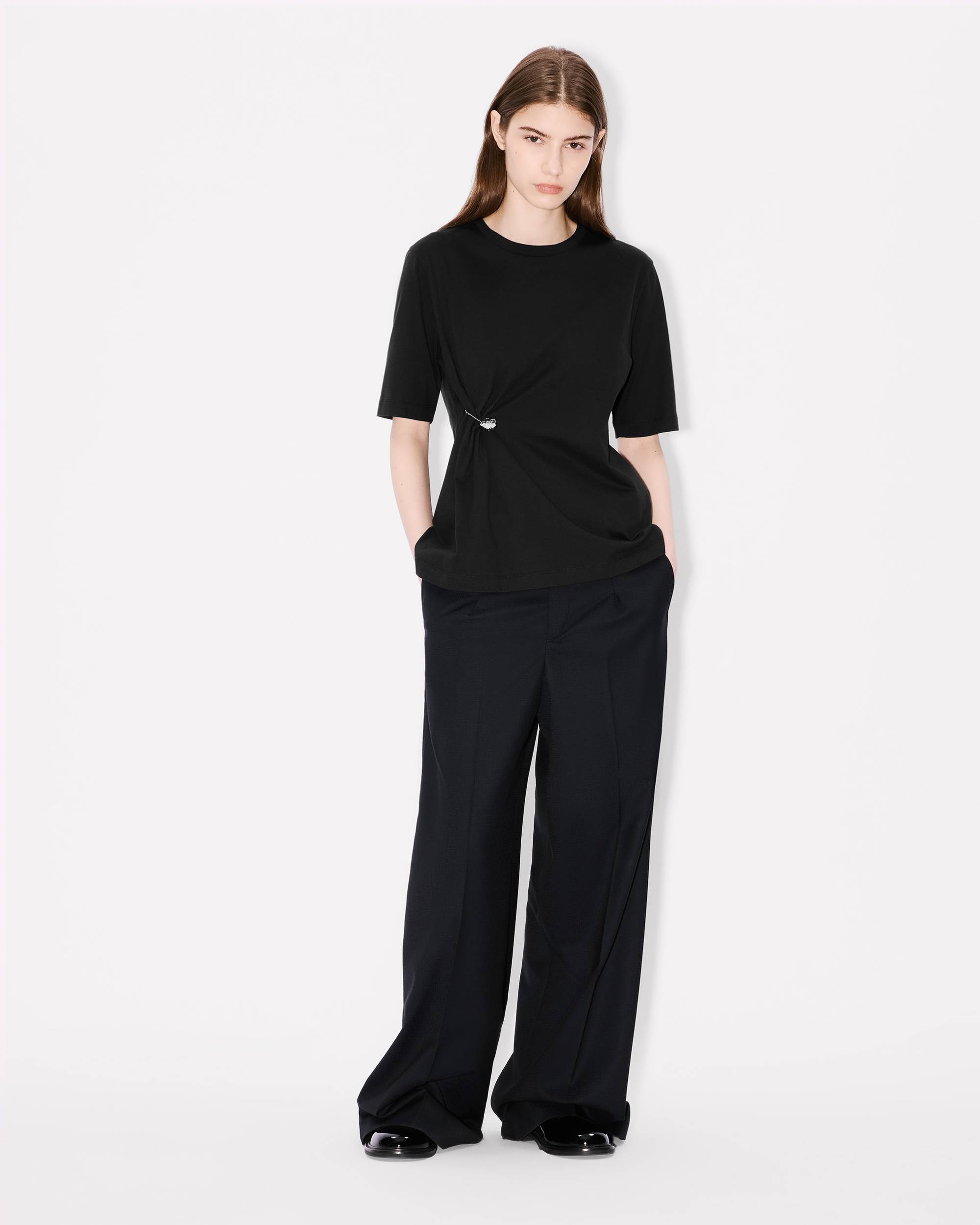 'Boke Flower' pin drap detail T-shirt in cotton - 5