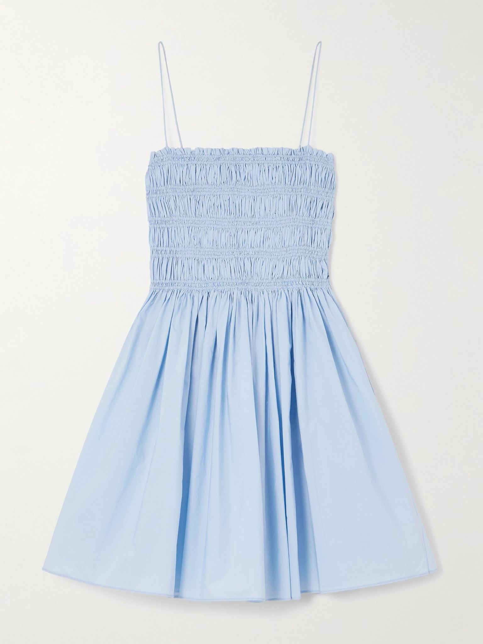 Shirred organic cotton-poplin mini dress Light blue - 1