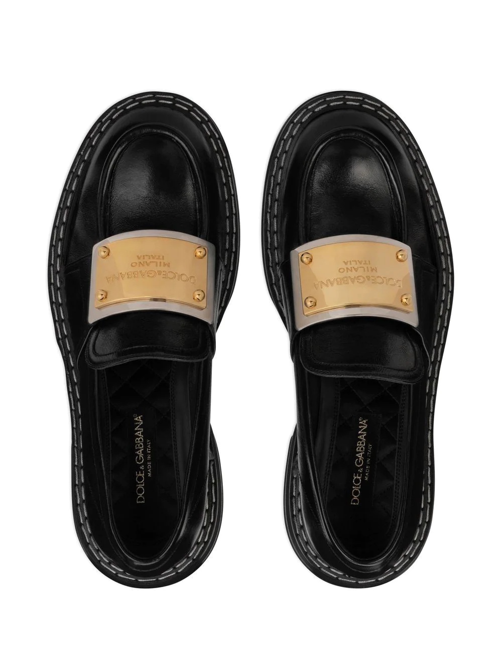 logo plaque leather loafers - 4