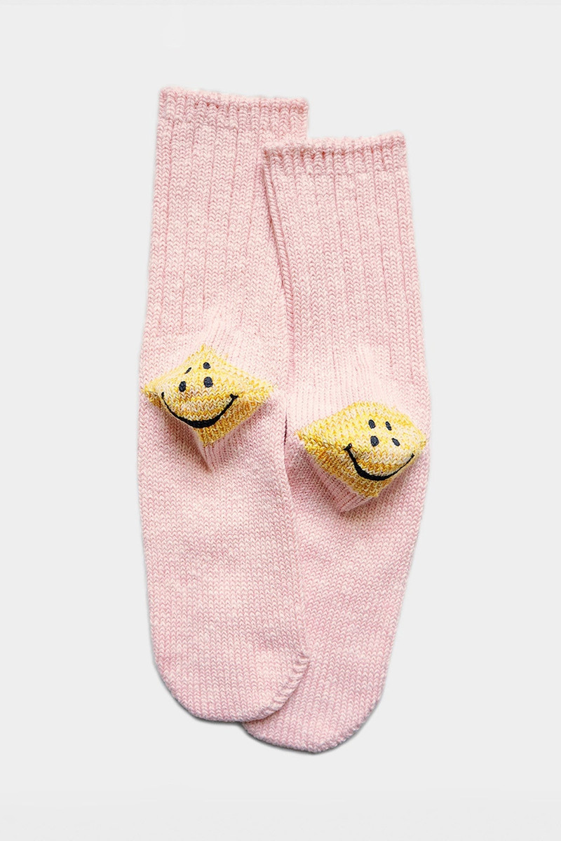 56 YARNS 3X1 RIB RAINBOWY HAPPY HEEL SOCKS - PINK 1
