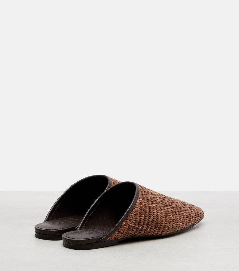 Brunello Cucinelli Leather-trimmed raffia mules outlook