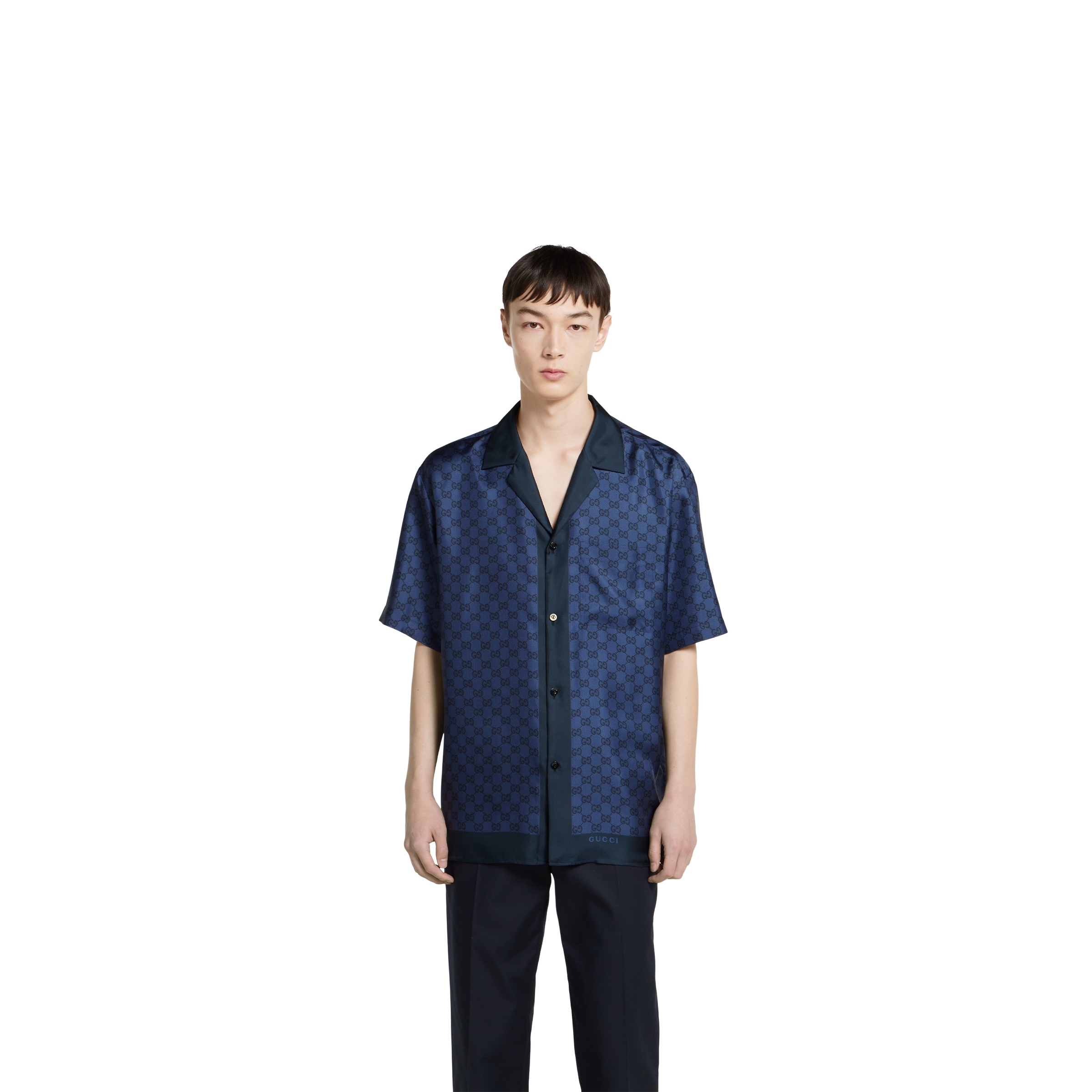 Printed silk twill bowling shirt - 3