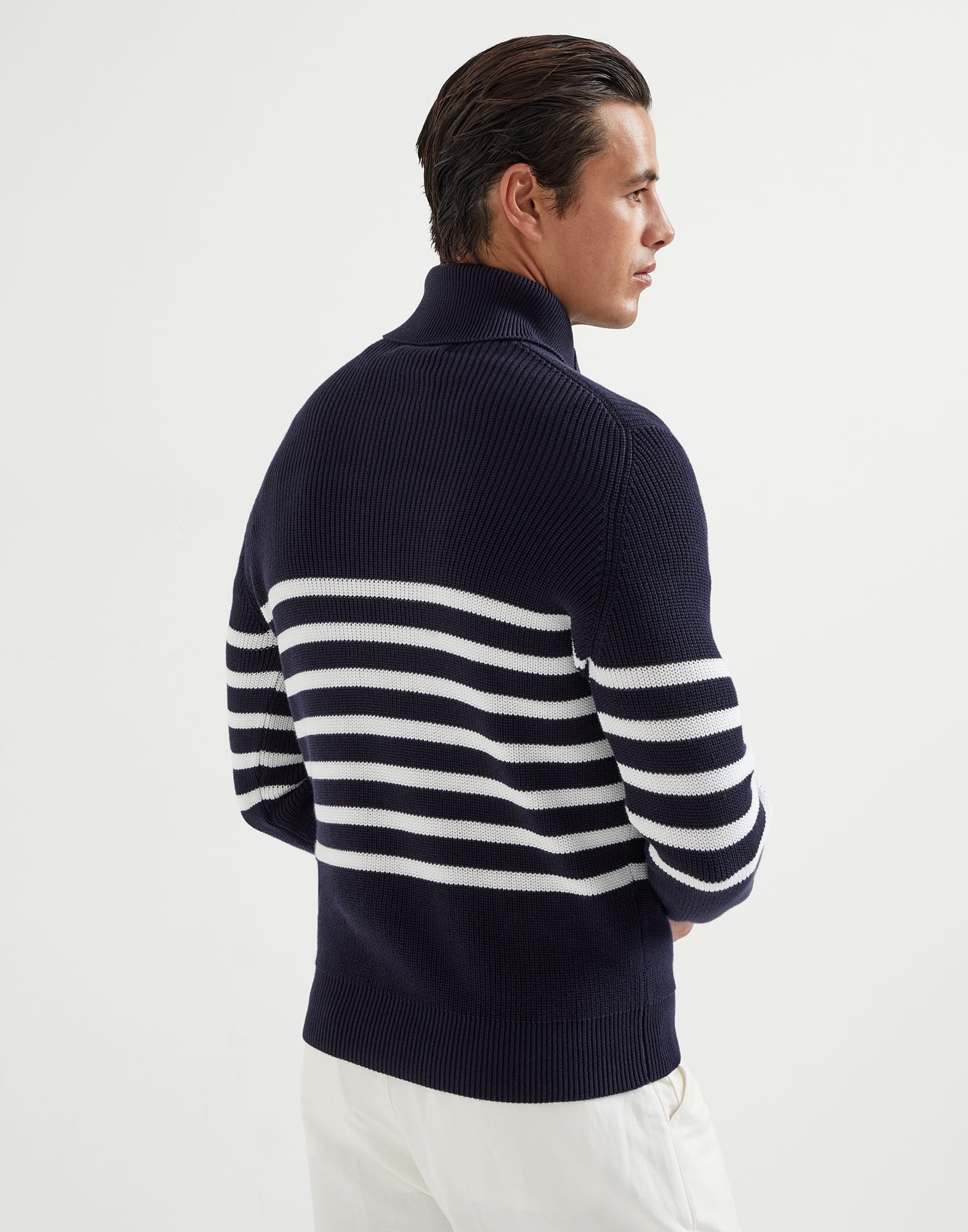 Cotton half English rib striped sweater with half-zip - 2