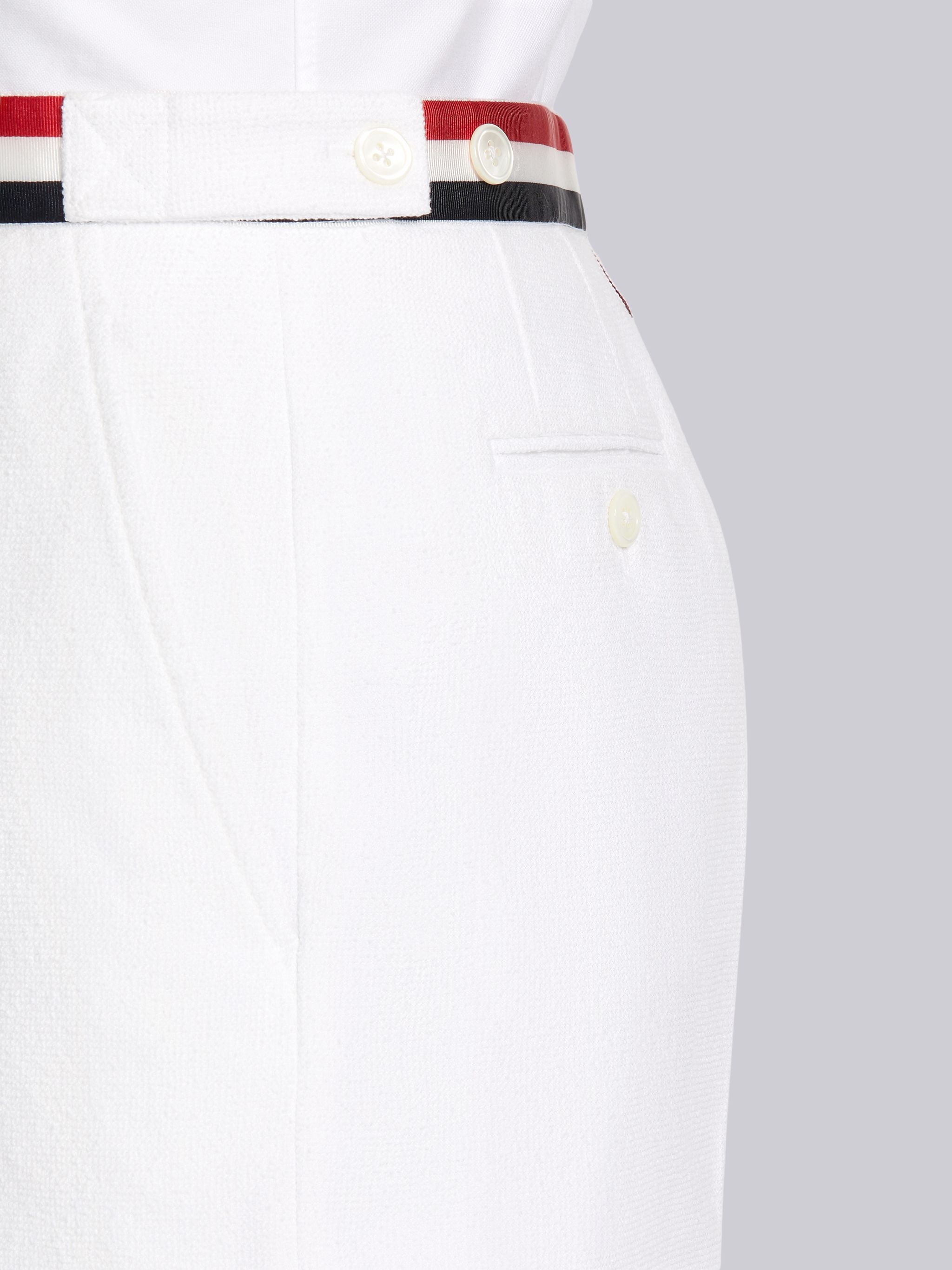 White Cotton Boucle Suiting Grosgrain Waistband Sack Short - 5