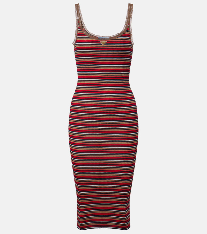Logo ribbed-knit cotton midi dress 1