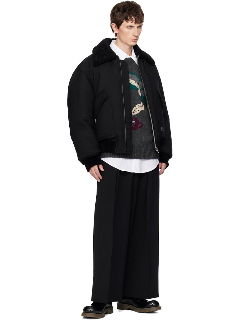Wooyoungmi Black Two Tuck Wide Trousers outlook
