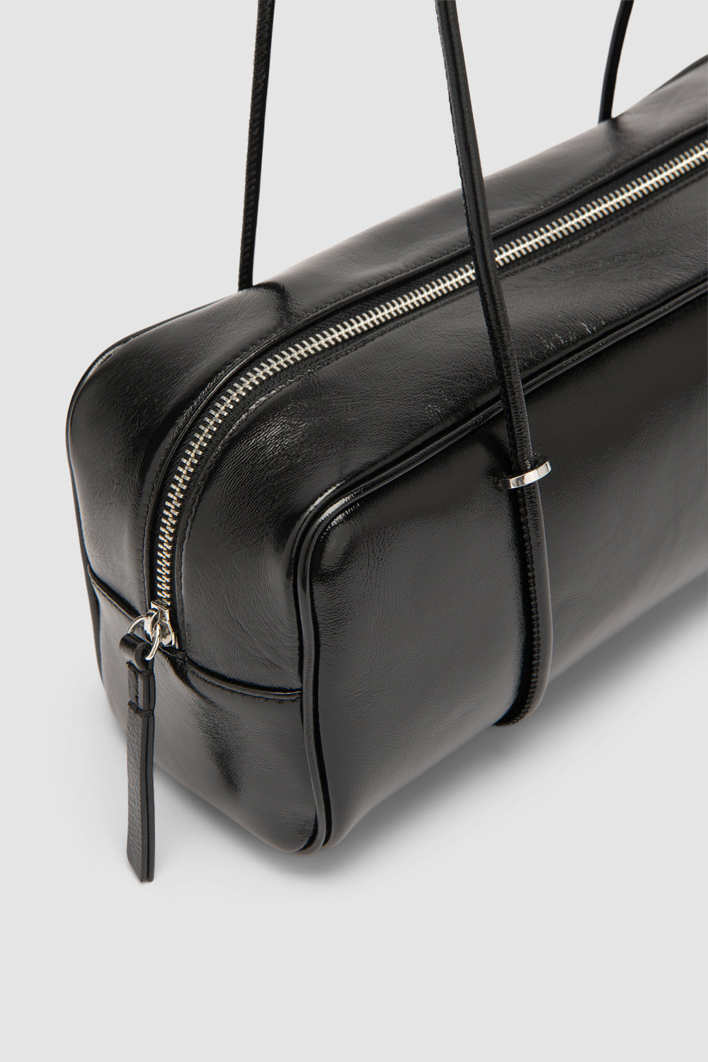 Kimberly Black Glossy Textured Leather Shoulder Bag - 3