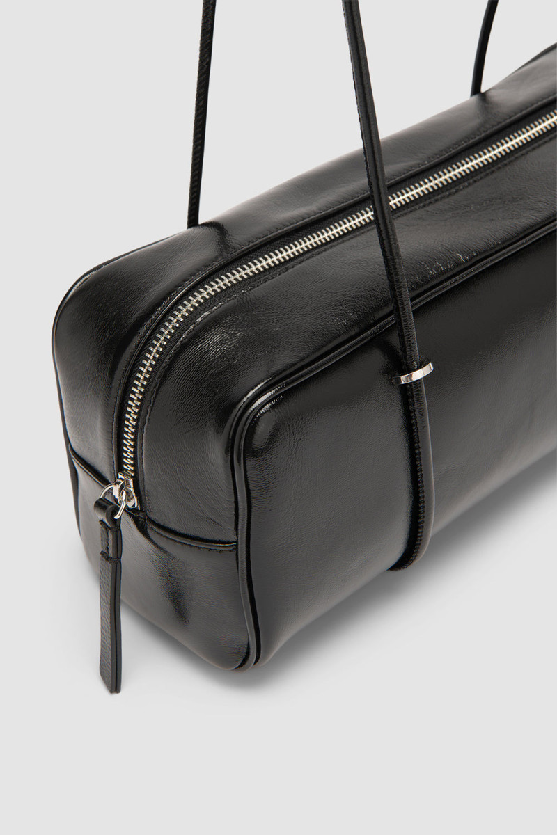 Kimberly Black Glossy Textured Leather Shoulder Bag 3