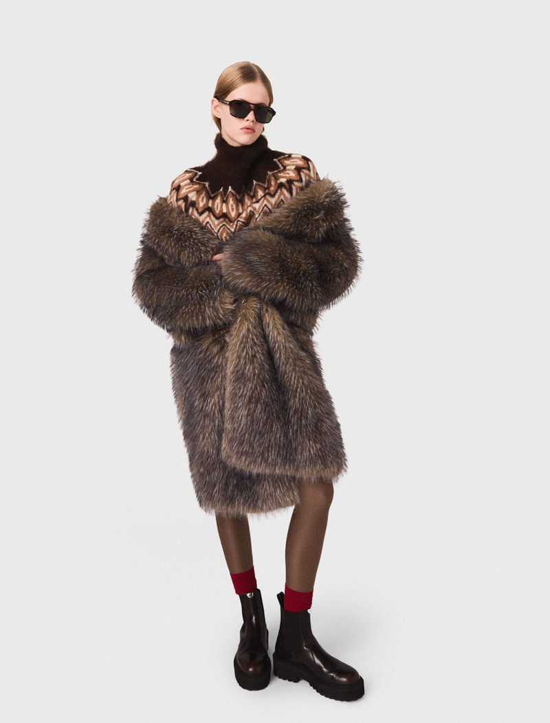maje Long faux fur coat outlook