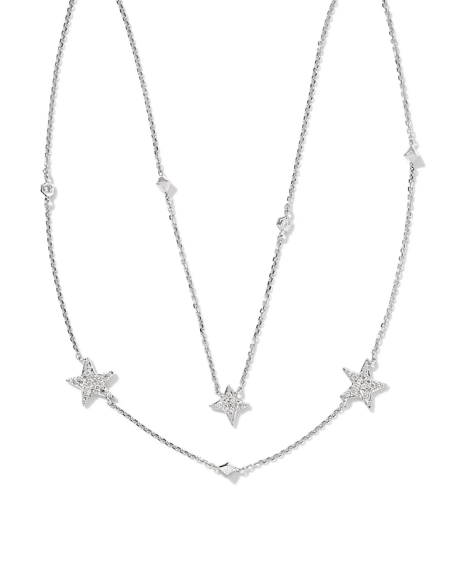 0.19 ct Star Cluster 14k White Gold Multi Strand Necklace in White Diamond - 1