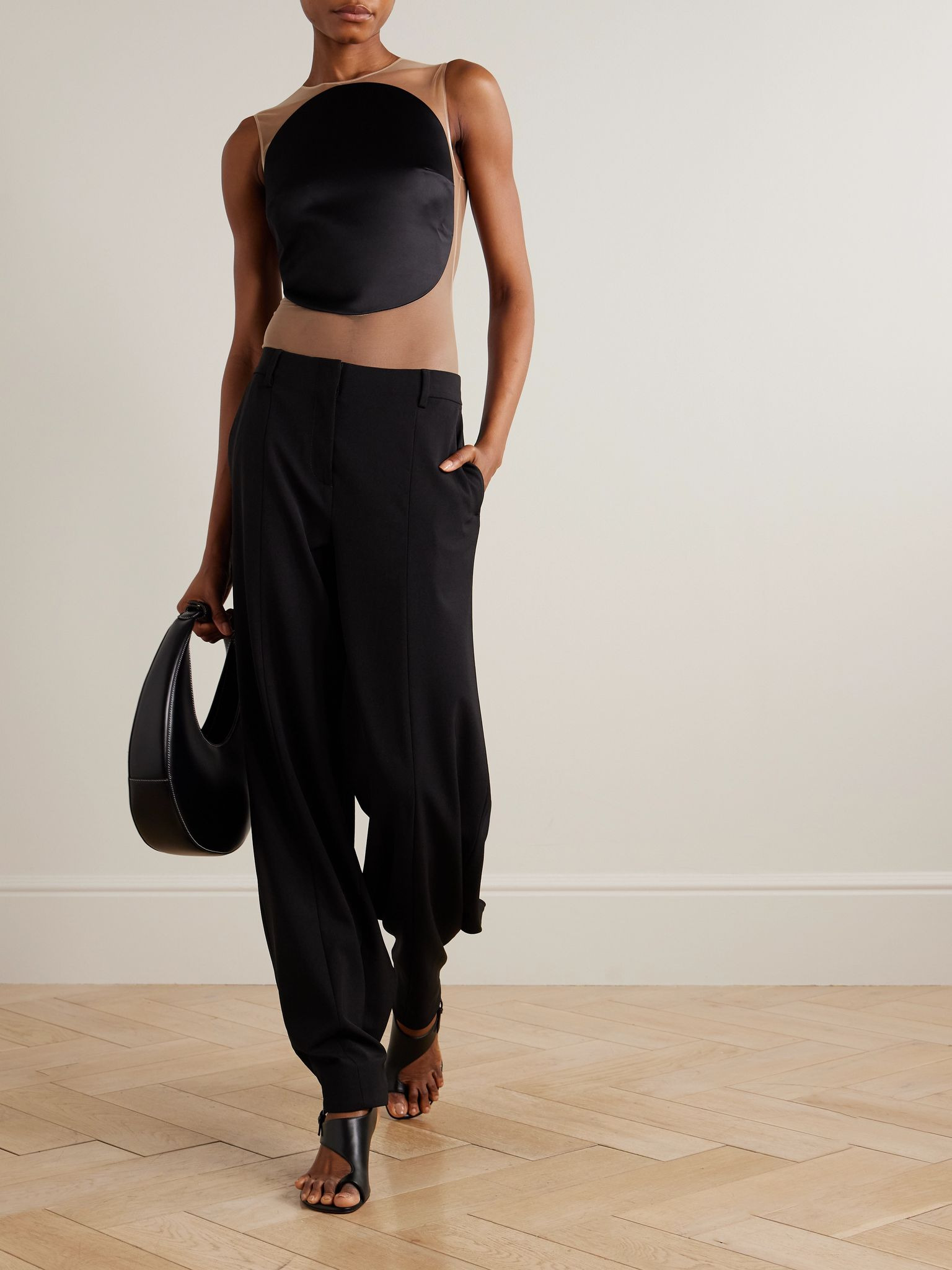 Illusion mesh and duchesse-satin bodysuit Black - 2