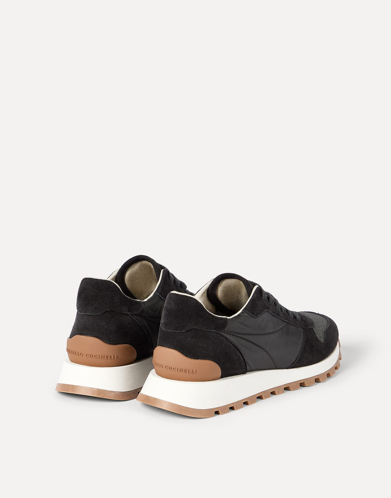 Brunello Cucinelli Suede and techno fabric runners with precious toe outlook