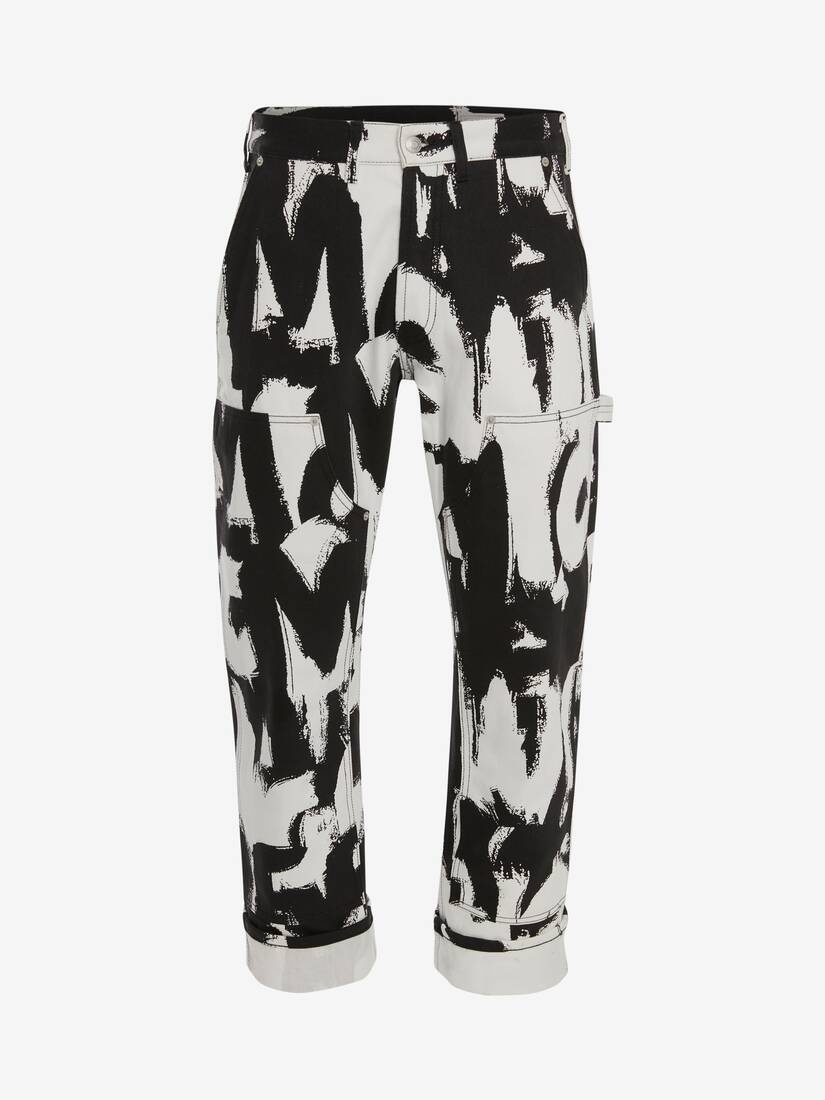 Mcqueen Graffiti Workwear Jeans in White/black - 1