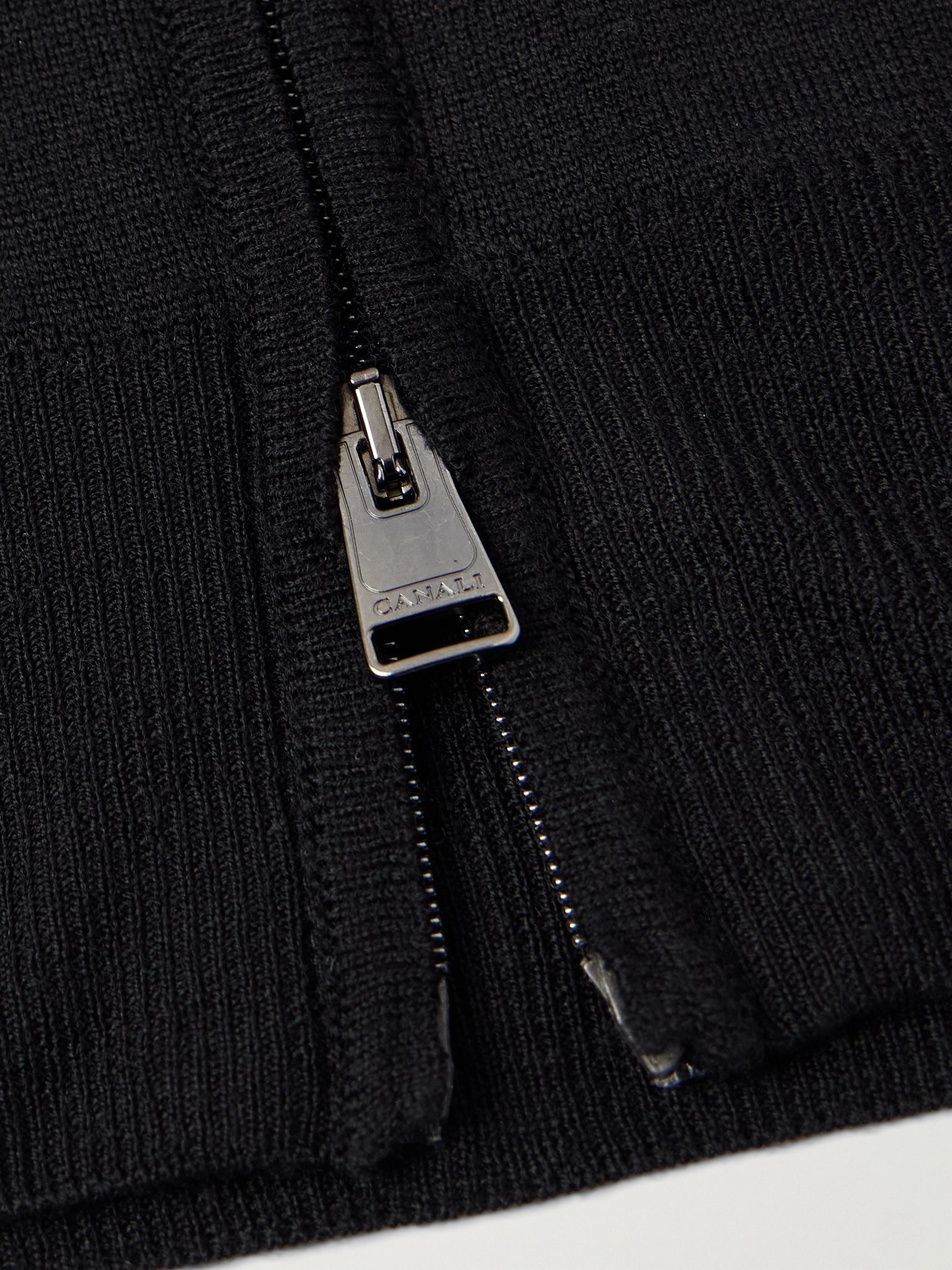 Slim-Fit Wool Zip-Up Cardigan Black - 6