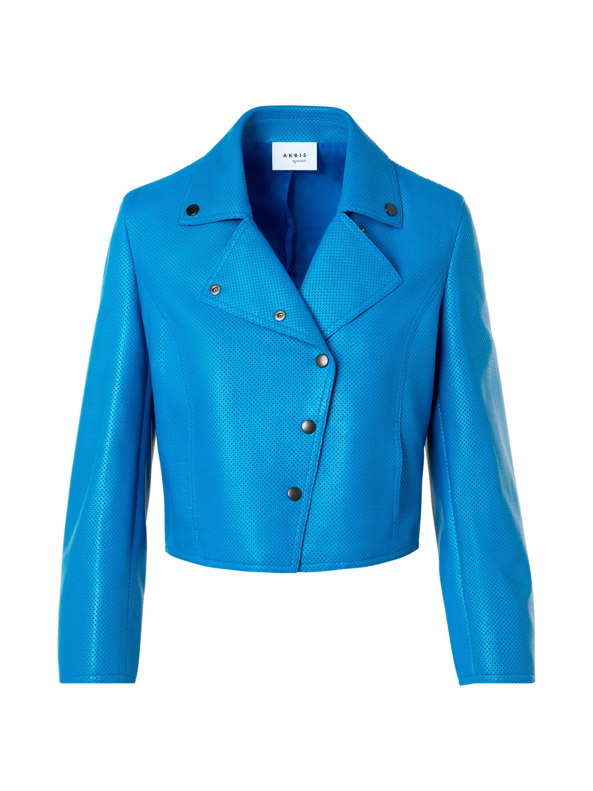 Women's Pin Dot Leather Cropped Motorbike Jacket - Cobalt Blue - 1